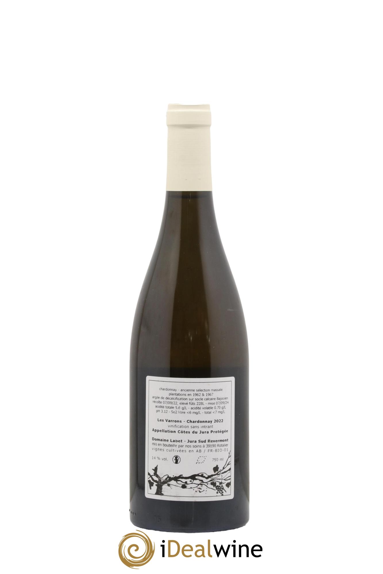 Côtes du Jura Chardonnay Les Varrons Romain - Julien - Charline Labet 2022 - Lot de 1 bouteille - 1