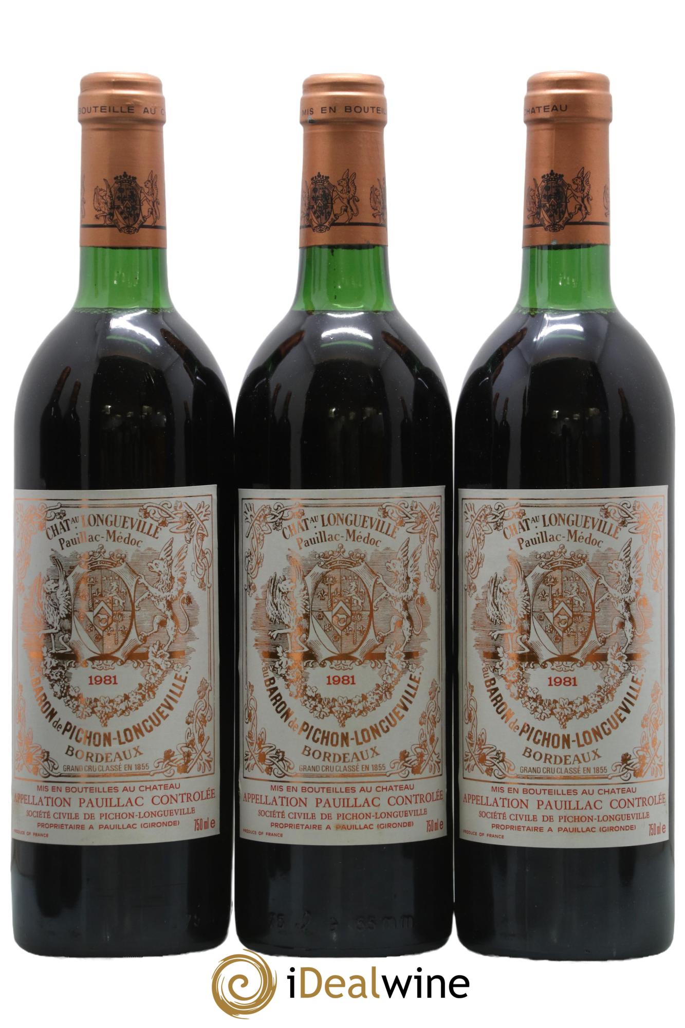 Pichon Longueville Baron 2ème Grand Cru Classé 1981 - Lot de 3 bouteilles - 0