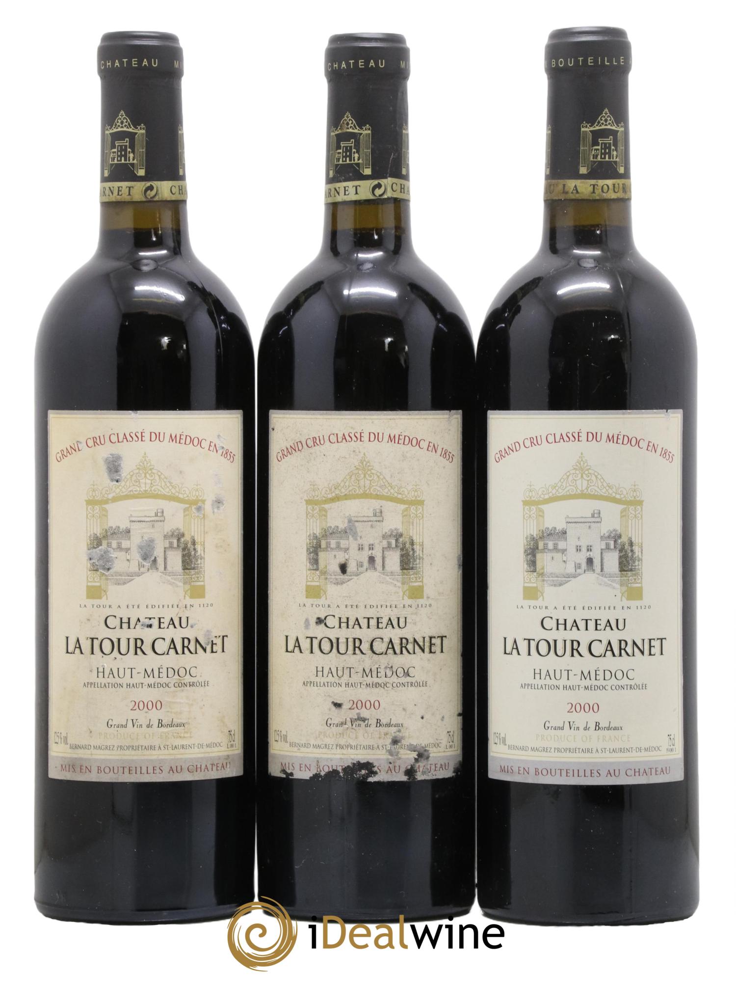 Château la Tour Carnet 4ème Grand Cru Classé 2000 - Lot of 3 bottles - 0