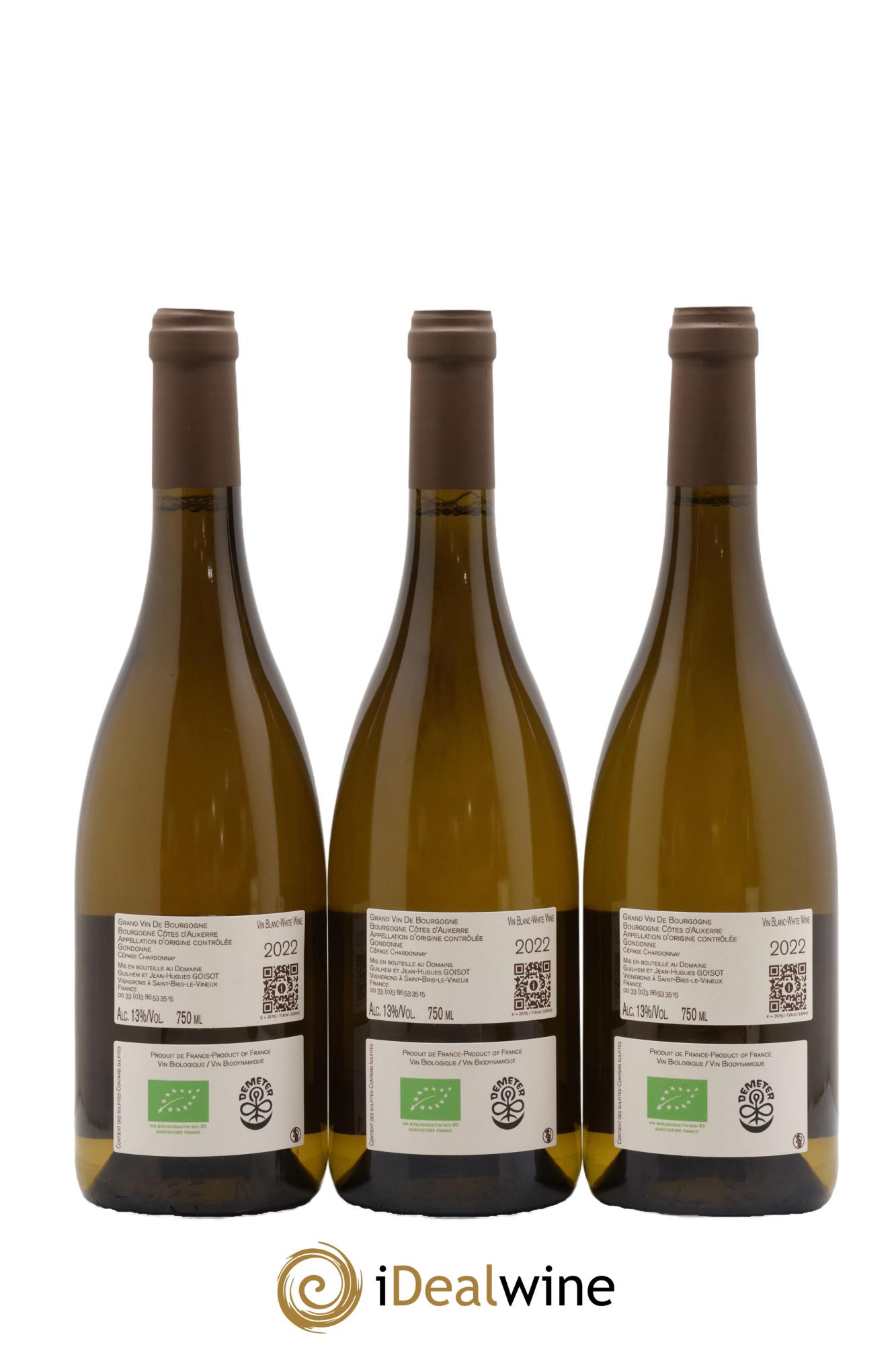 Bourgogne Côtes d'Auxerre Gondonne Goisot 2022 - Lot de 3 bouteilles - 1