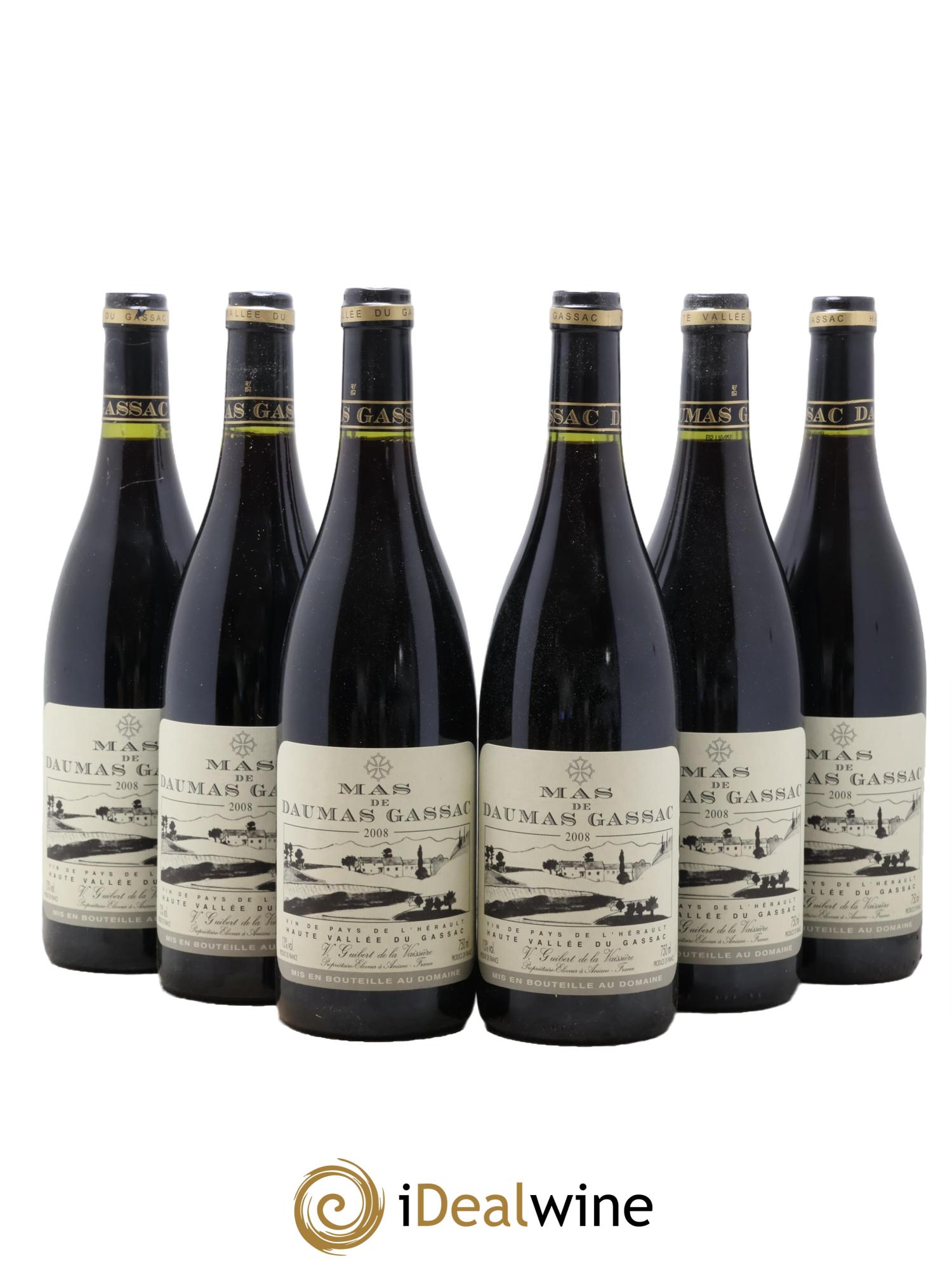 IGP St Guilhem-le-Désert - Cité d'Aniane Mas Daumas Gassac Famille Guibert de La Vaissière 2008 - Lot of 6 bottles - 0