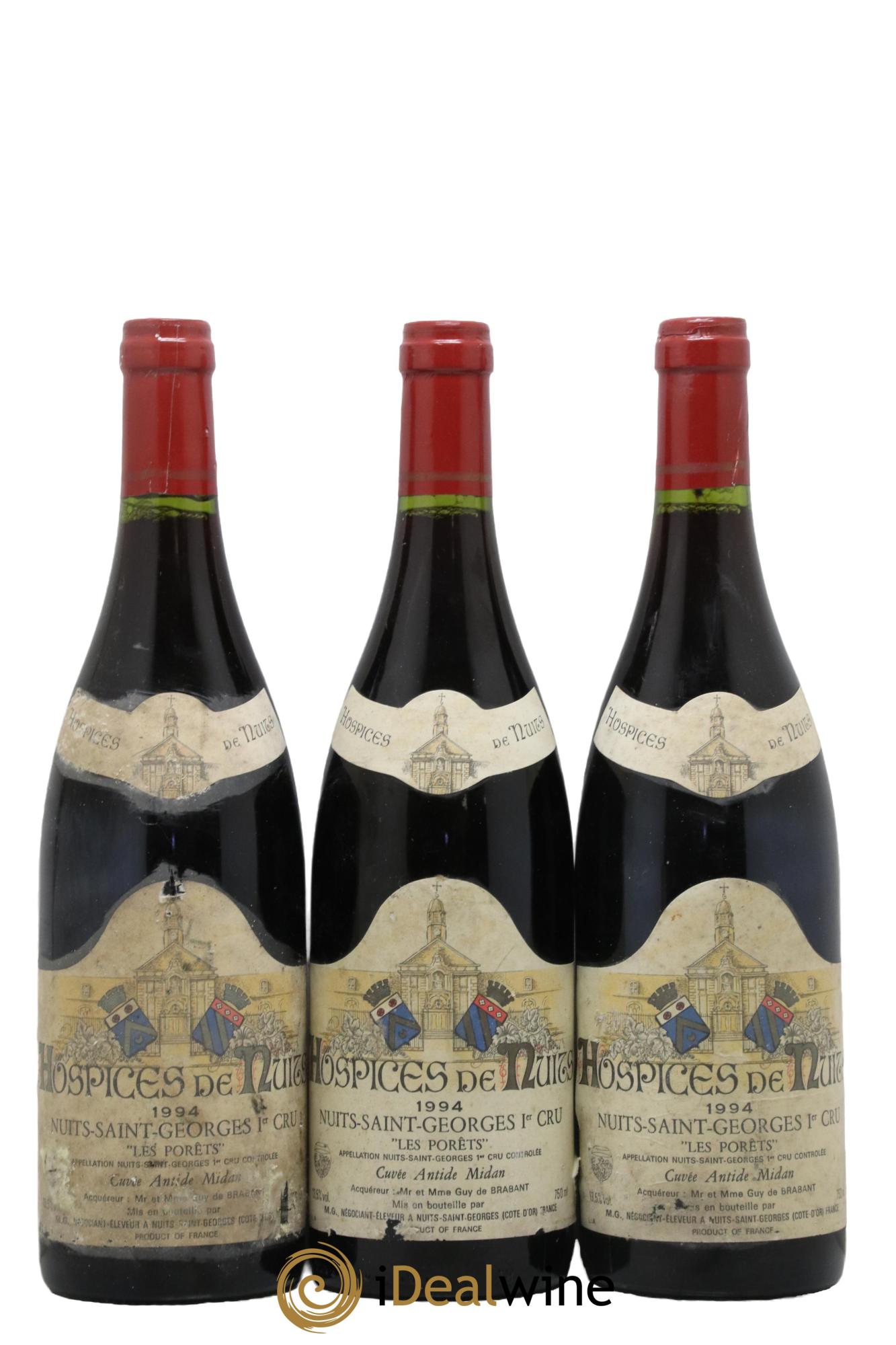 Nuits-Saint-Georges 1er Cru Les Porêts Cuvée Antide Midan Hospices de Nuits 1994 - Posten von 3 Flaschen - 0