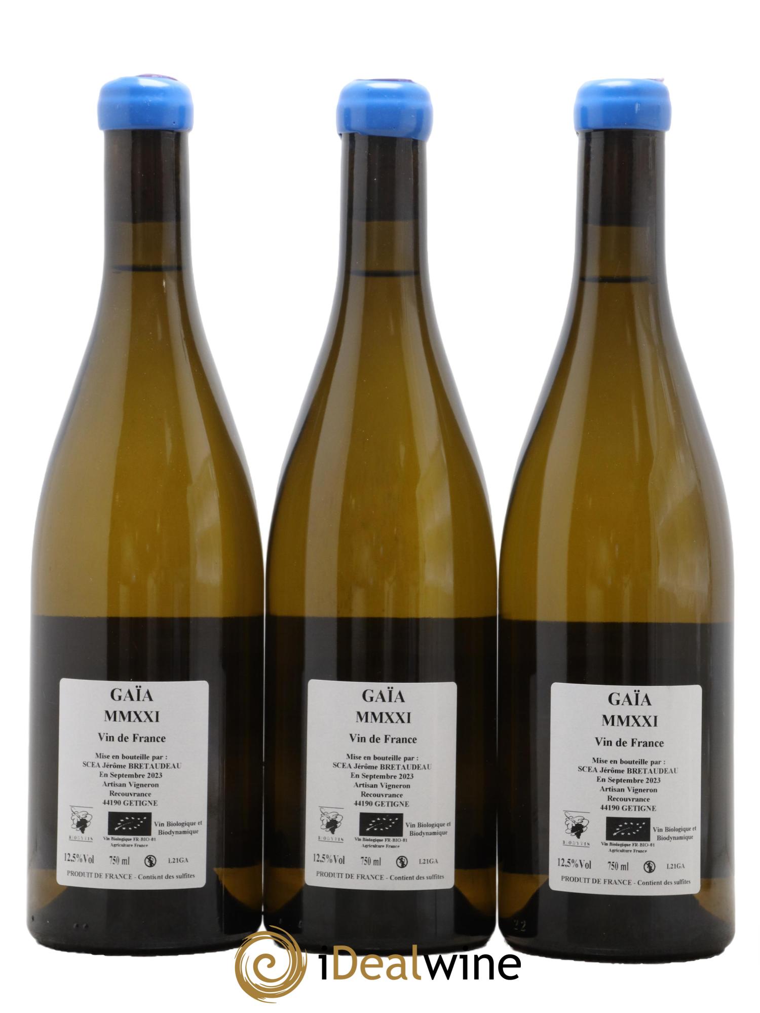 Muscadet-Sèvre-et-Maine Gaia Jérôme Bretaudeau - Domaine de Bellevue 2021 - Lotto di 3 bottiglie - 1