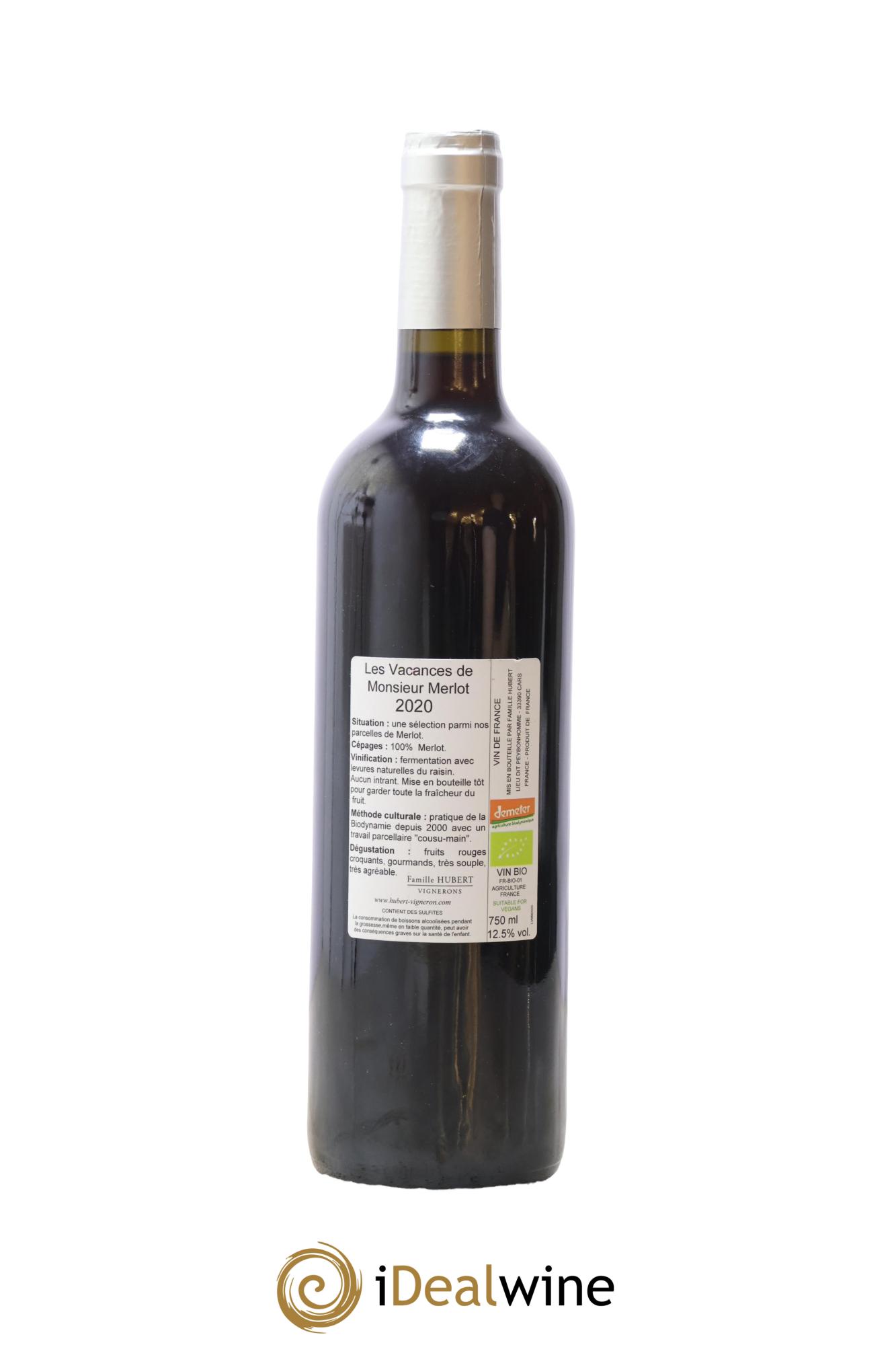 Bordeaux Les Vacances de Monsieur merlot Château Peybonhomme 2020 - Lot of 1 bottle - 1