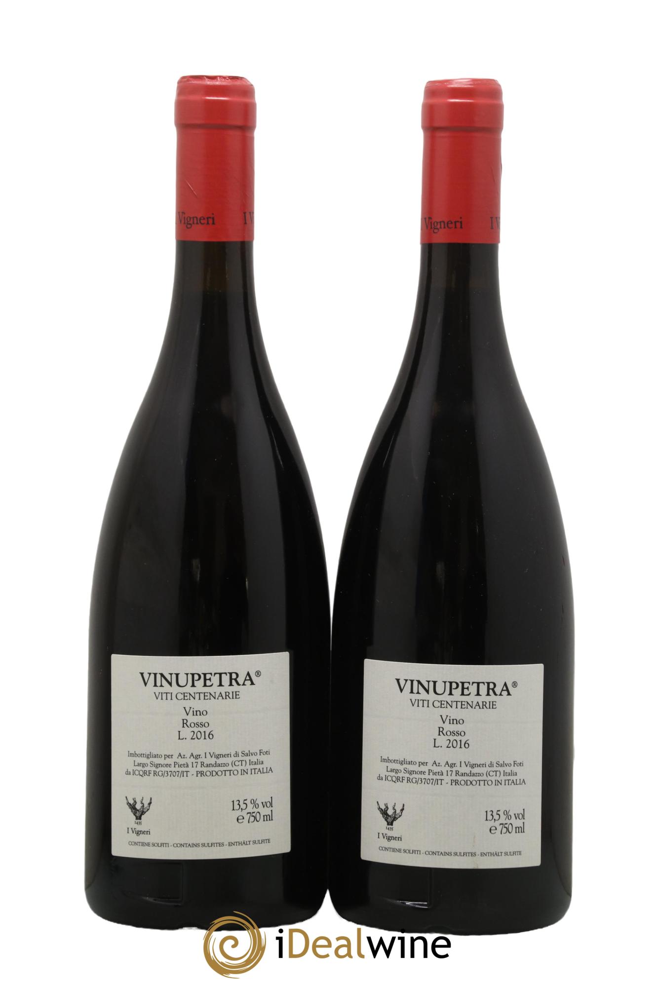 Italie Etna Rosso Vinupetra Viticentenario I Vigneri 2016 - Lot de 2 bouteilles - 1