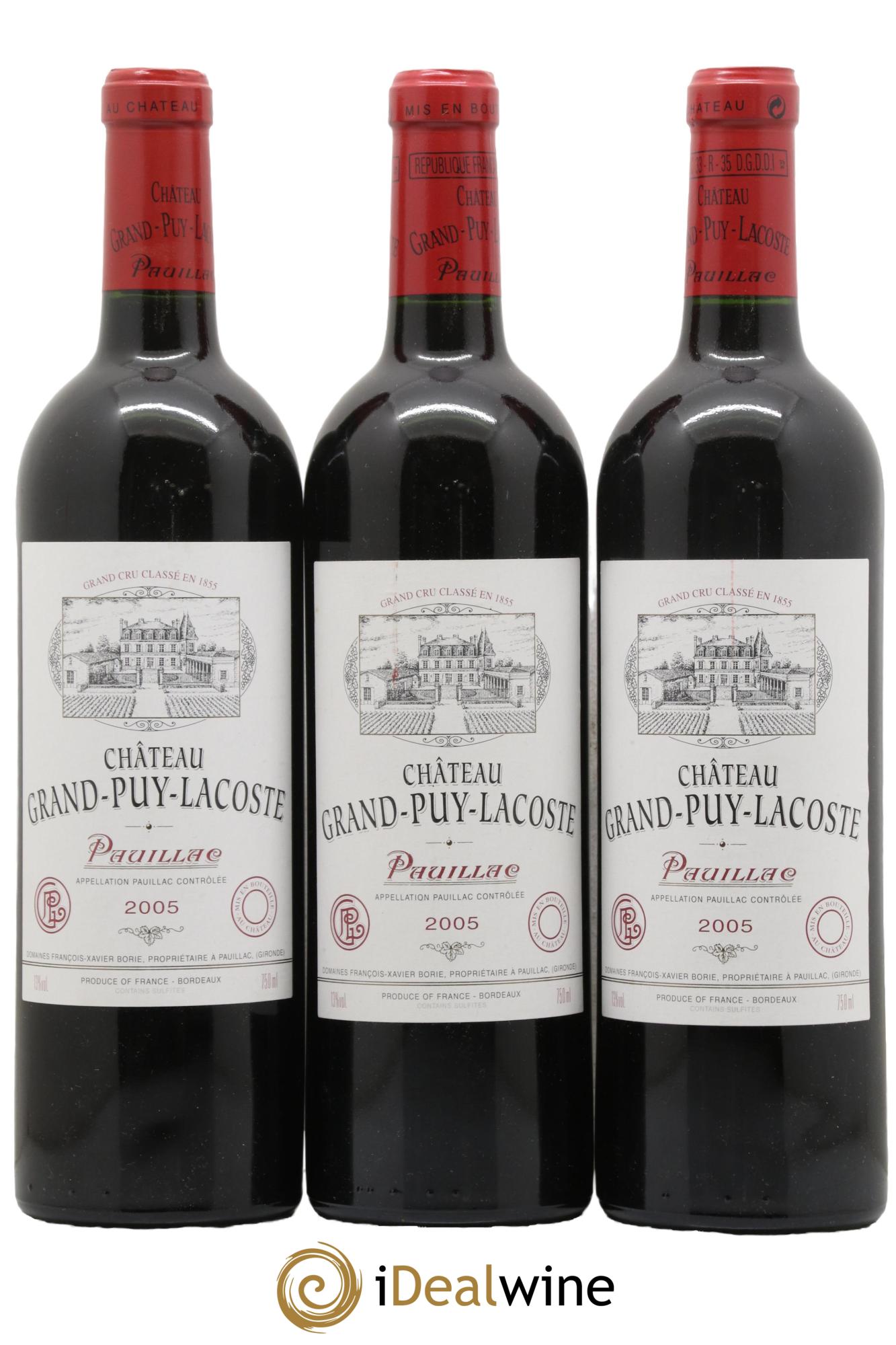 Château Grand Puy Lacoste 5ème Grand Cru Classé 2005 - Lot of 3 bottles - 0