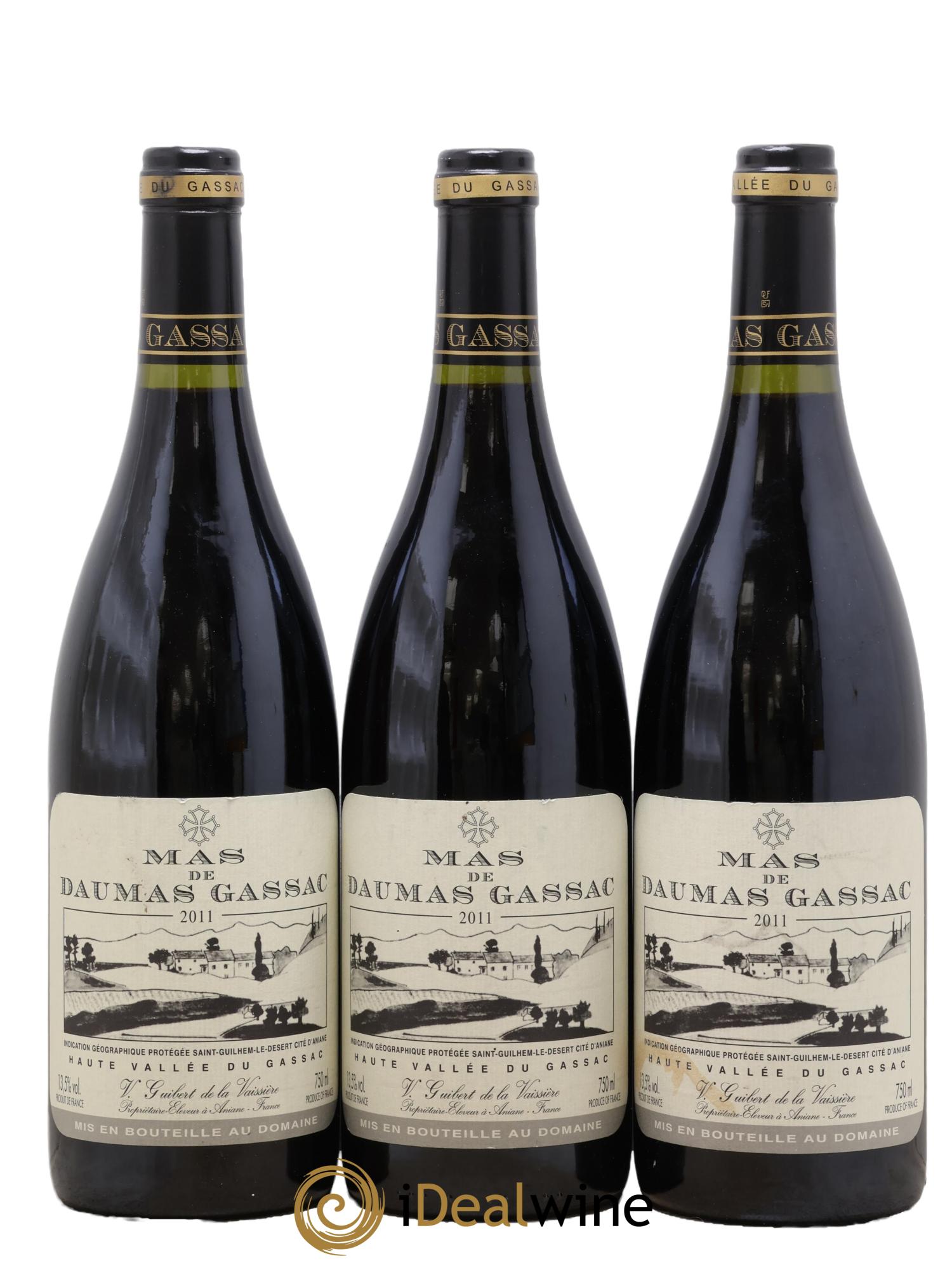Saint-Guilhem-le-Désert - Cité d'Aniane Mas Daumas Gassac Famille Guibert de La Vaissière 2011 - Lot de 3 bouteilles - 0