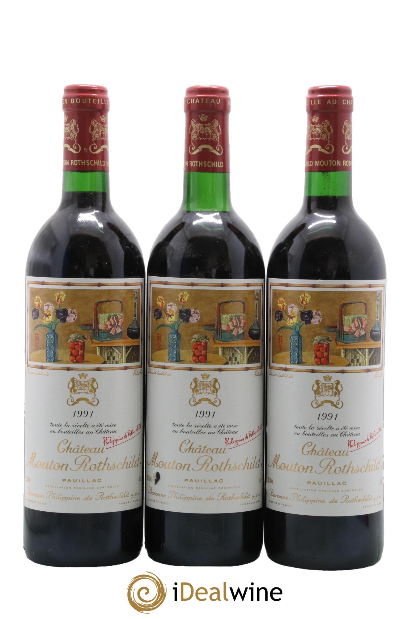 Château Mouton Rothschild 1er Grand Cru Classé 1991 - Lot de 3 bouteilles - 0