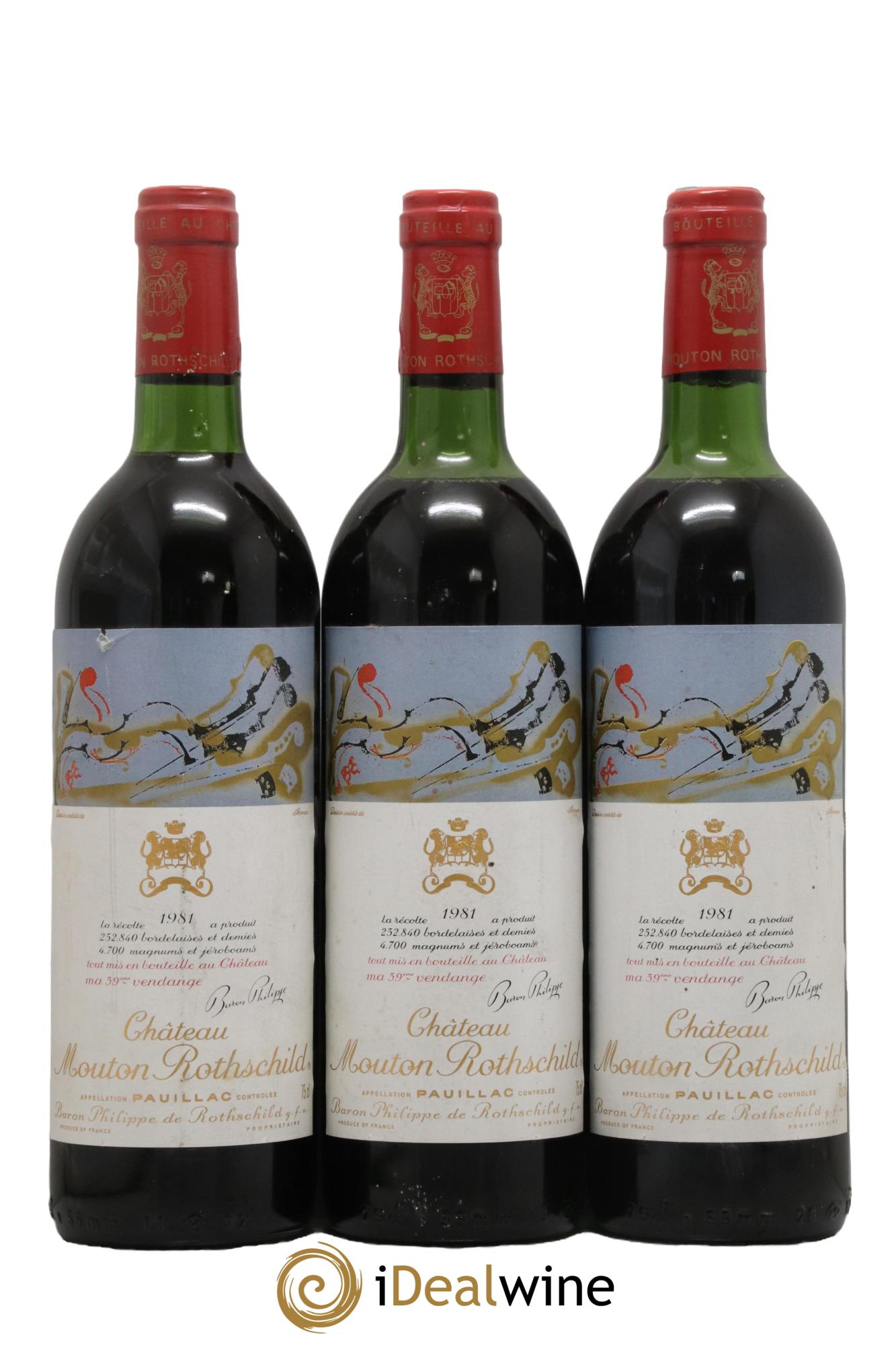 Château Mouton Rothschild 1er Grand Cru Classé 1981 - Lot of 3 bottles - 0