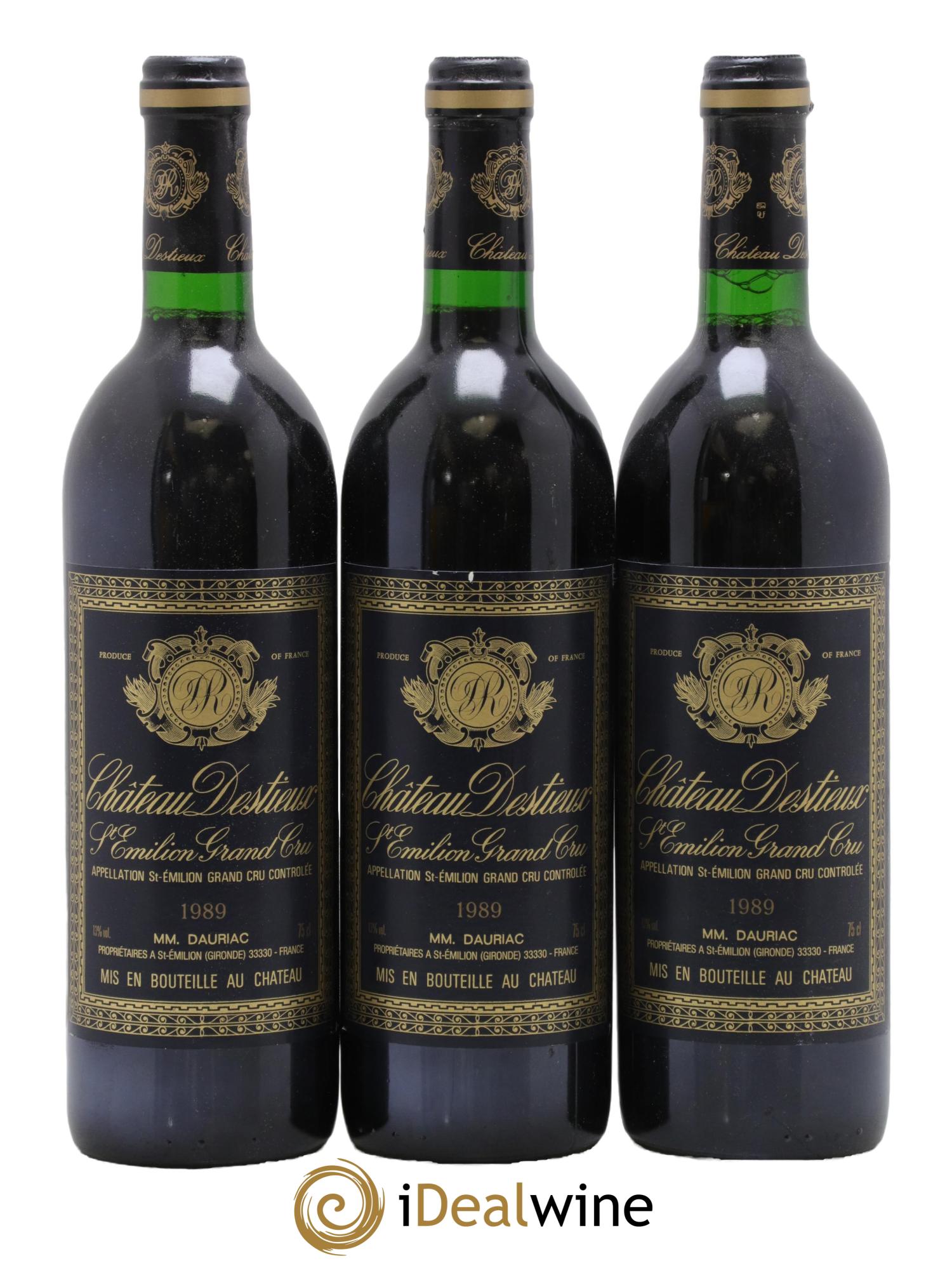 Château Destieux Grand Cru Classé 1989 - Lot de 3 bouteilles - 0