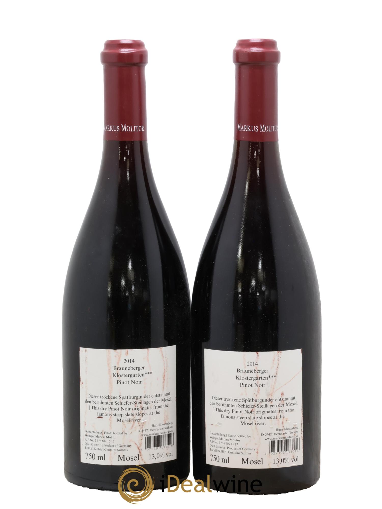 Pinot Noir Markus Molitor Brauneberger Klostergarten °°° 2014 - Lot of 2 bottles - 1
