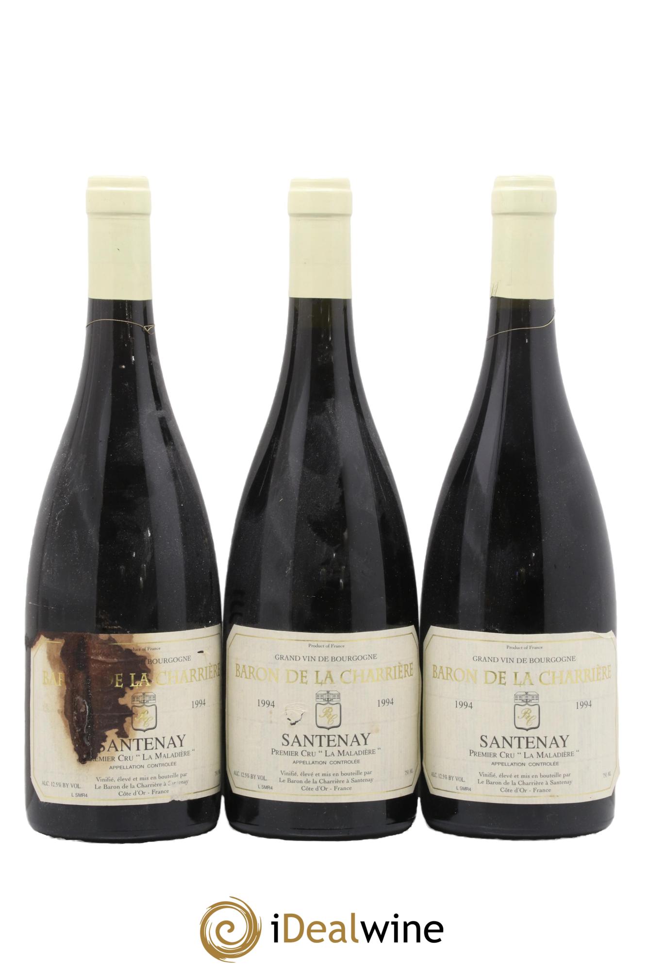 Santenay 1er Cru La Maladière Baron de la Charrière 1994 - Lot de 3 bouteilles - 0