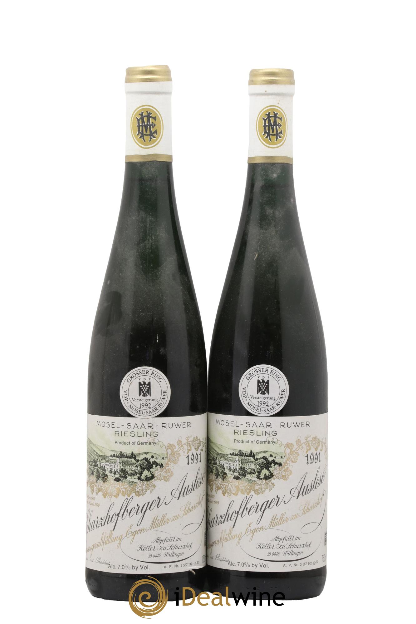Riesling Scharzhofberger Auslese Egon Muller 1991 - Lot of 2 bottles - 0