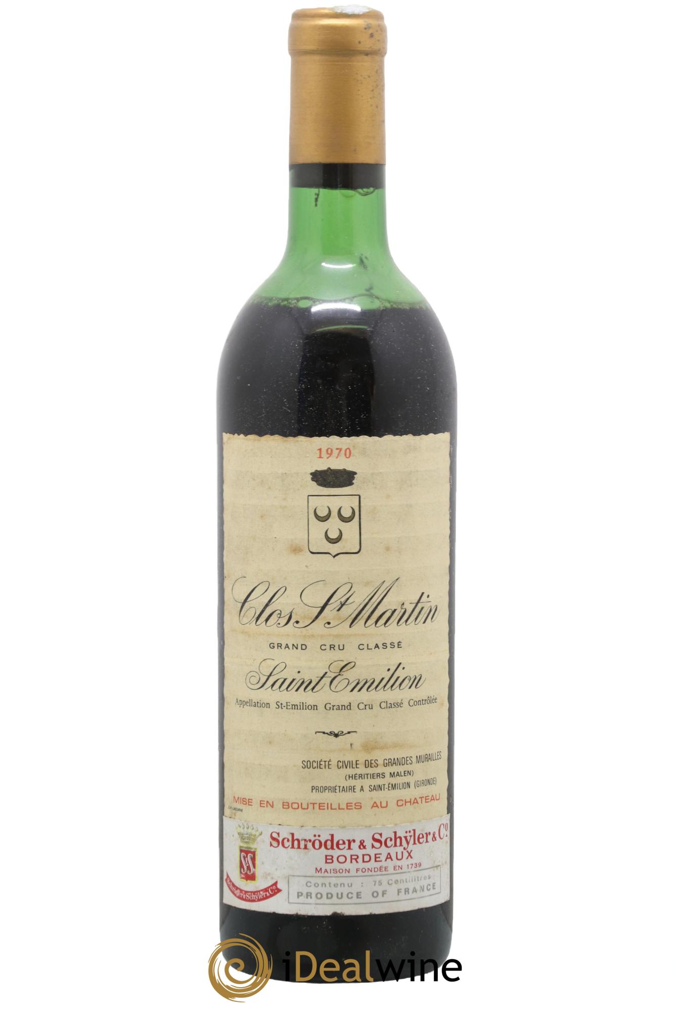 Clos Saint Martin Grand Cru Classé 1970 - Lot de 1 bouteille - 0