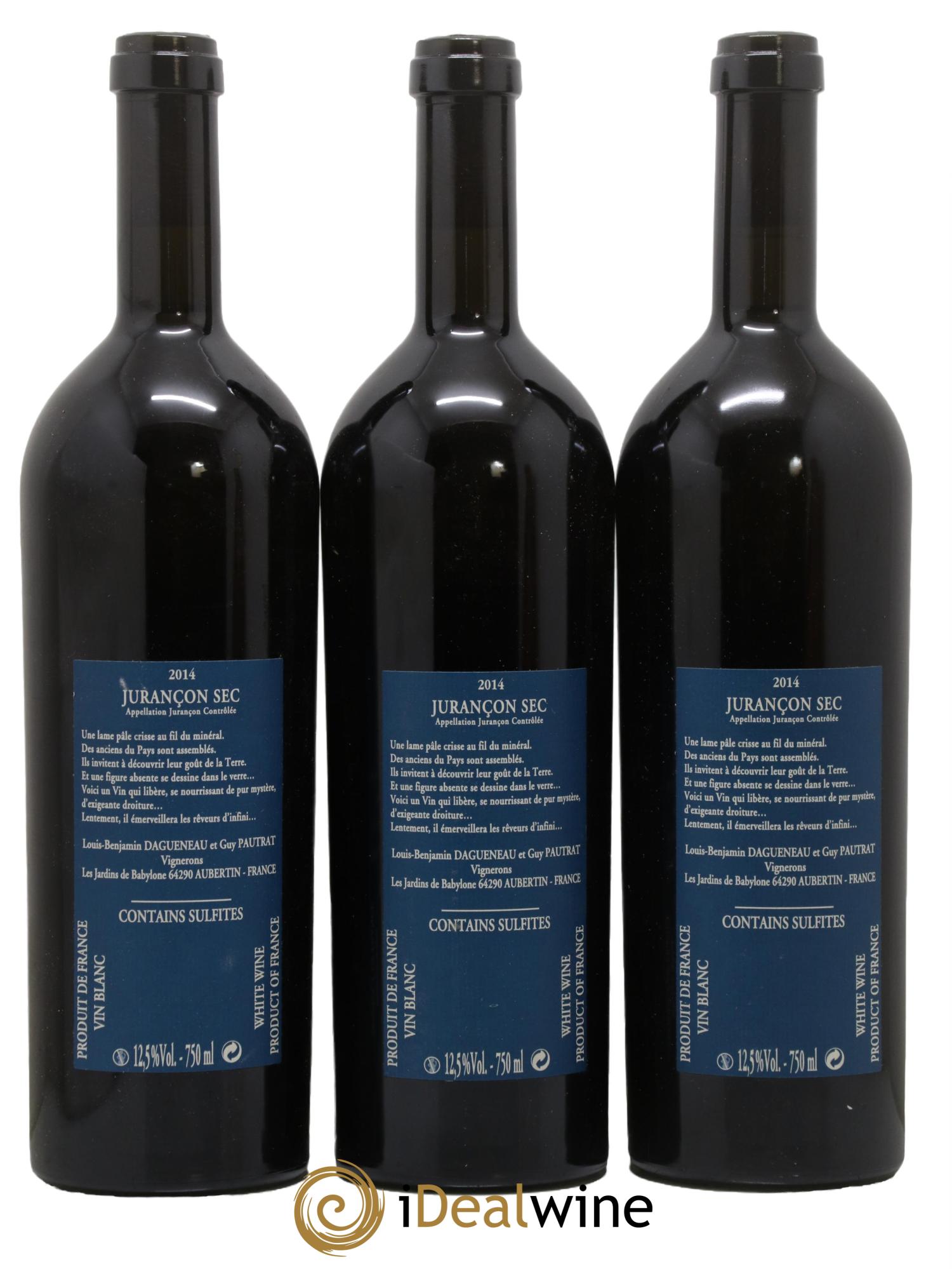Vin de France(anciennement Jurançon) Les Jardins de Babylone Sec Didier Dagueneau 2014 - Lot de 3 bouteilles - 1