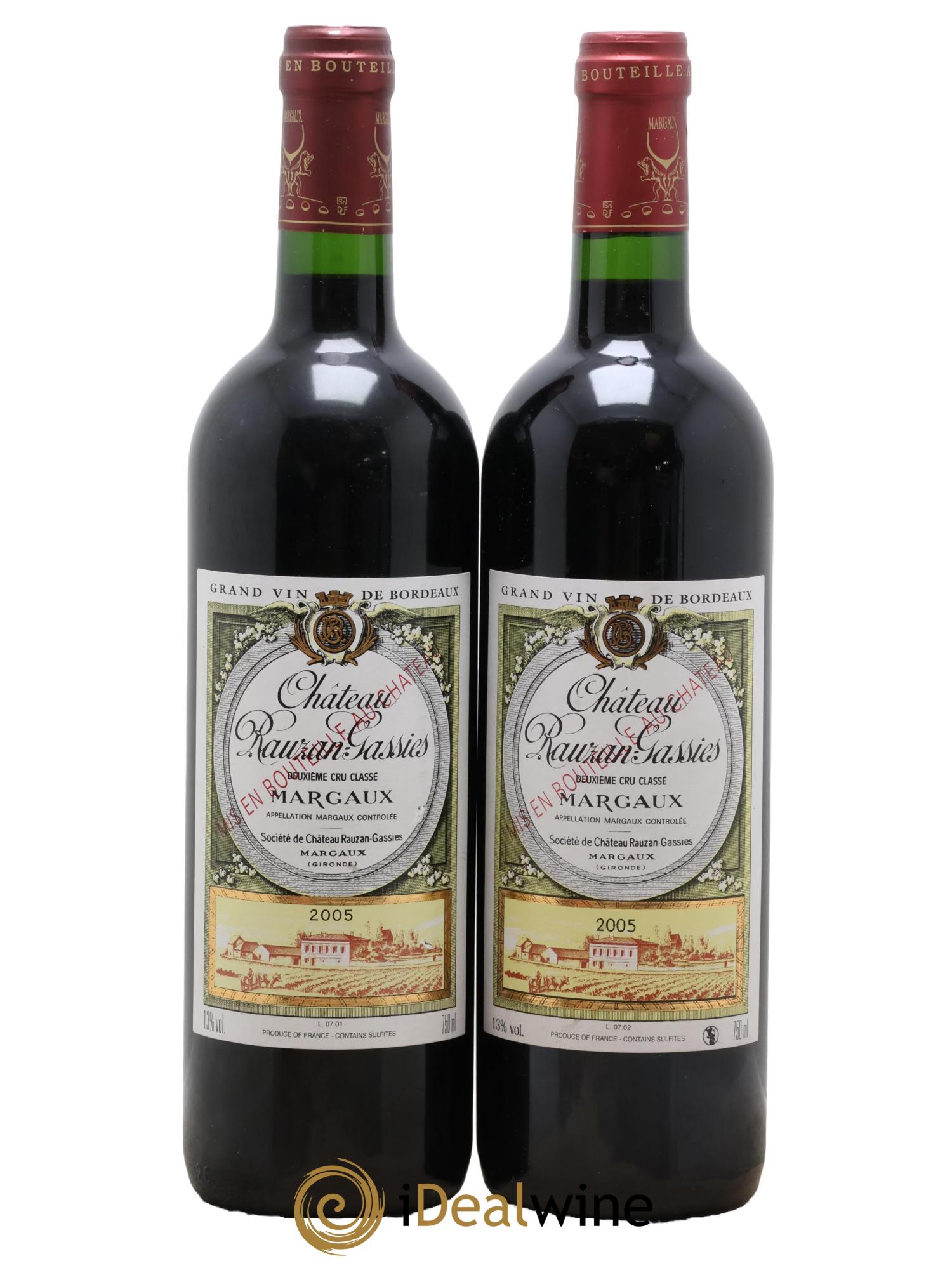 Château Rauzan-Gassies 2ème Grand Cru Classé 2005 - Lotto di 2 bottiglie - 0