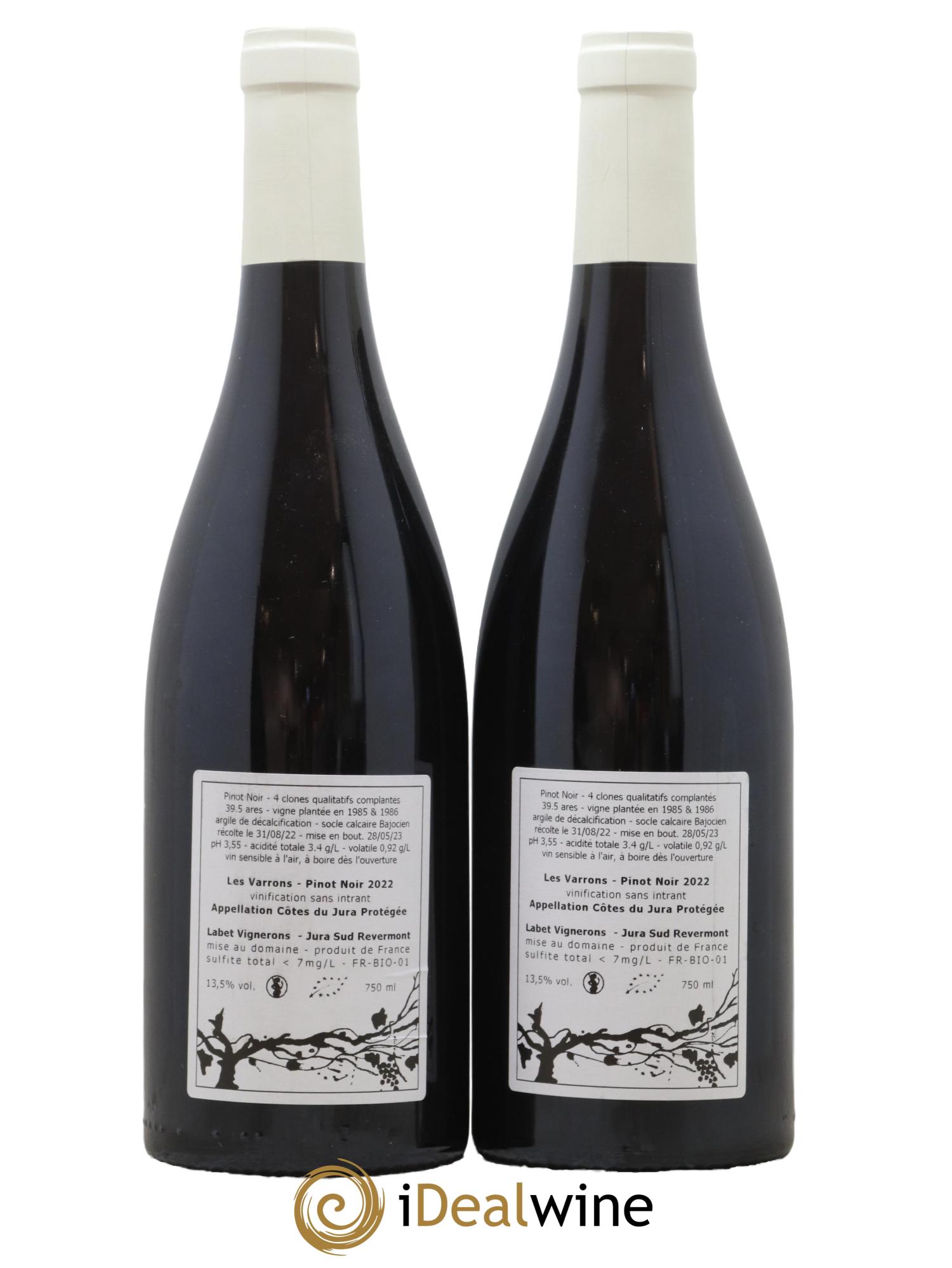 Côtes du Jura Pinot Noir Les Varrons Sélection Massale Romain - Julien - Charline Labet 2022 - Lot de 2 bouteilles - 1