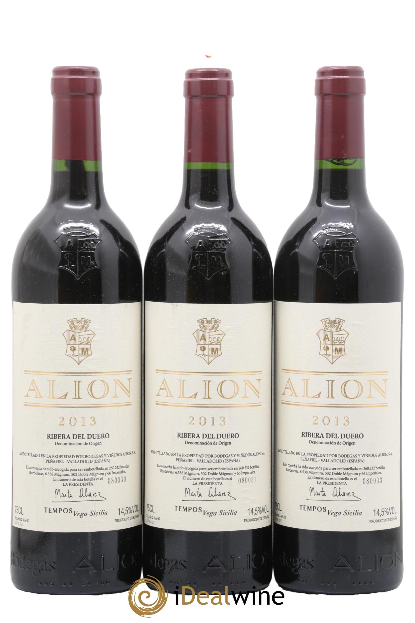 Ribera Del Duero DO Vega Sicilia Alion Famille Alvarez 2013 - Lot de 3 bouteilles - 0