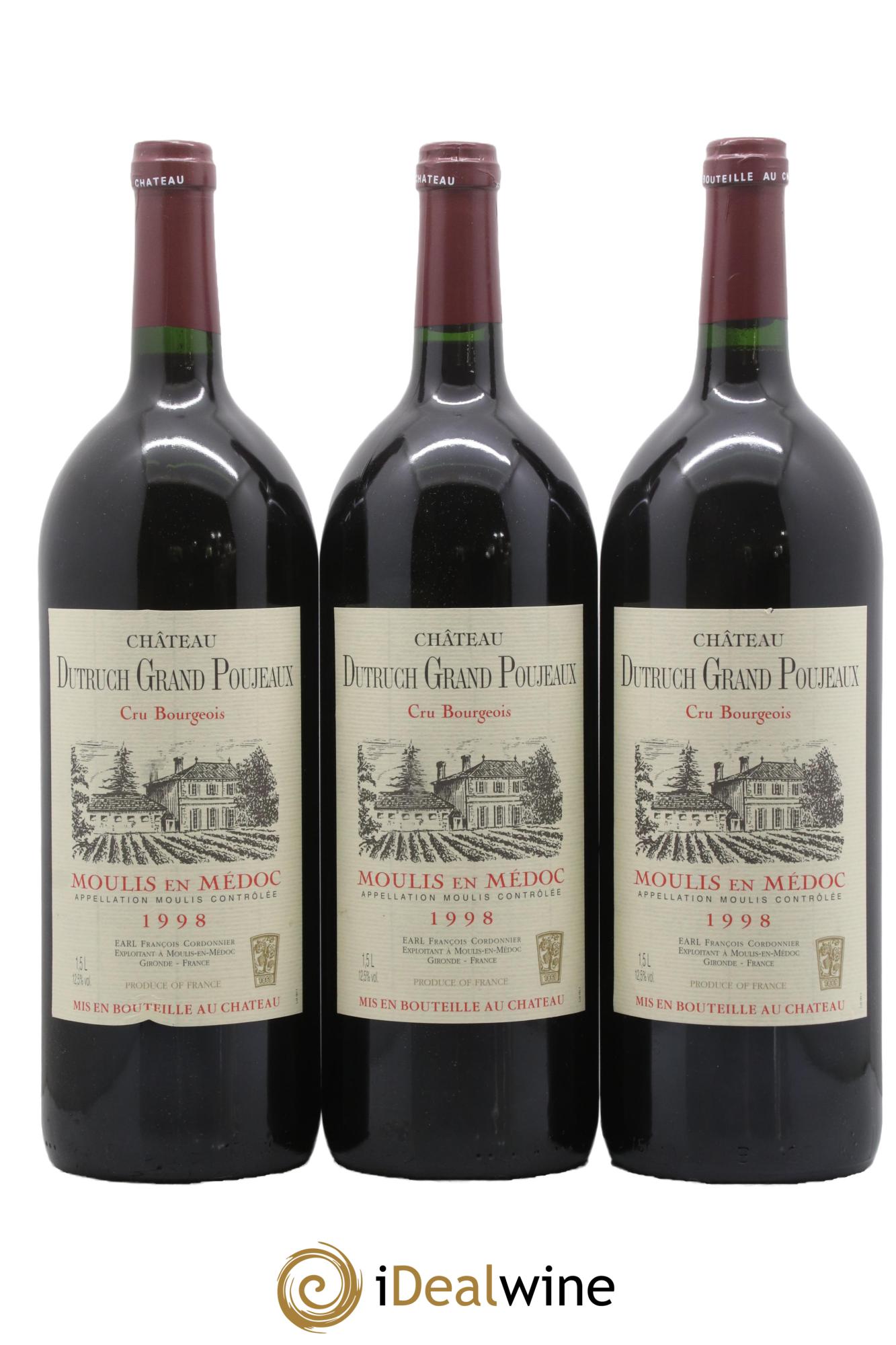 Château Dutruch Grand Poujeaux Cru Bourgeois 1998 - Lot de 3 magnums - 0