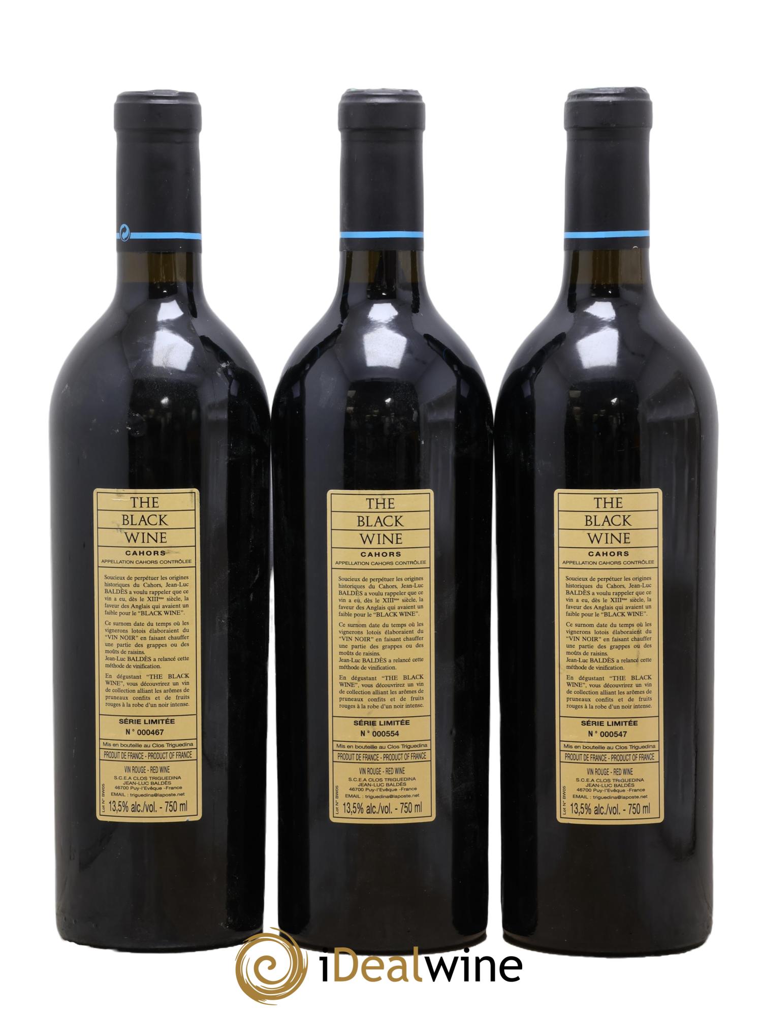 Cahors Clos Triguedina New Black Wine Jean-Luc Baldès 2005 - Lotto di 3 bottiglie - 1