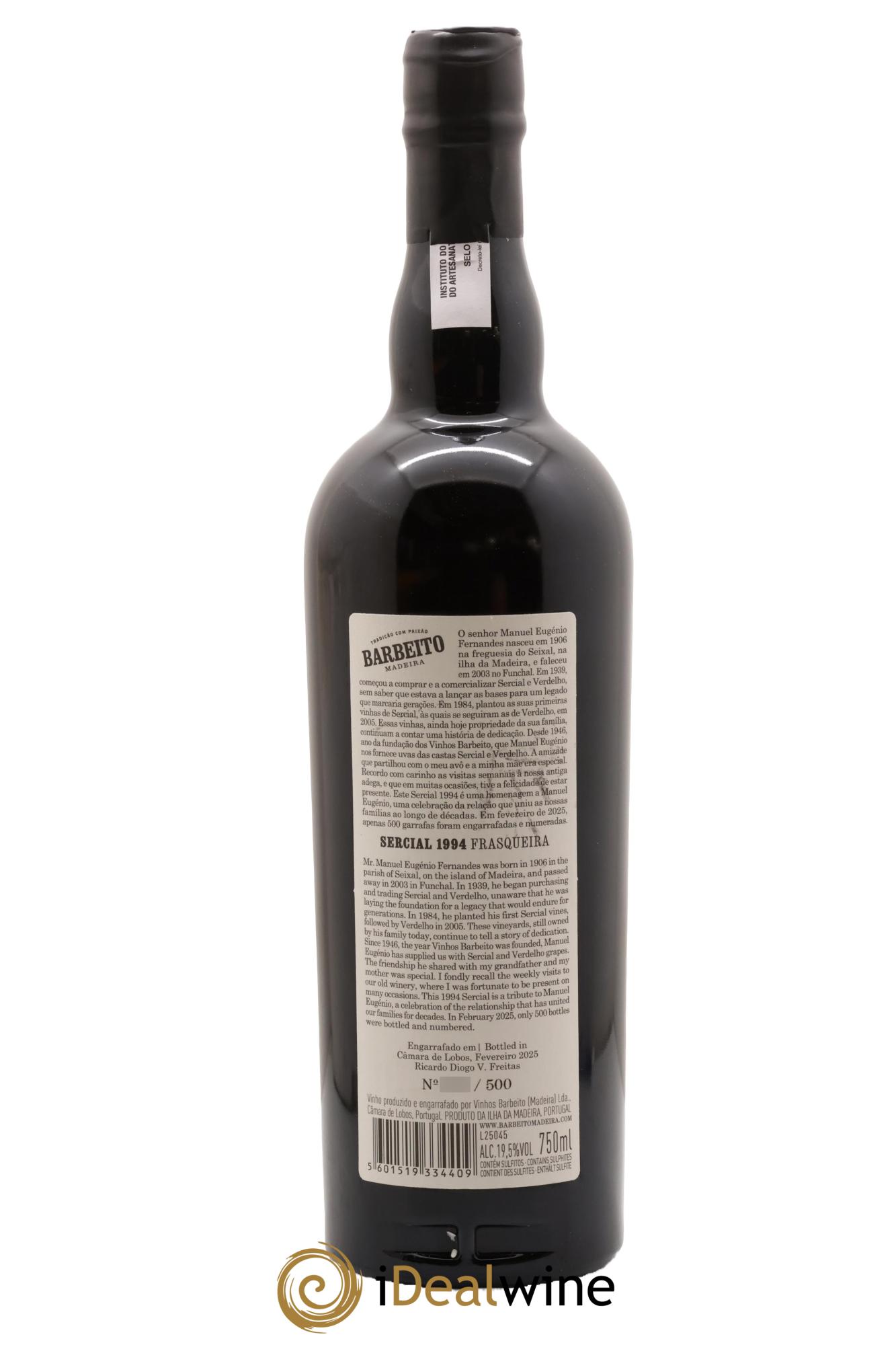 Madère Barbeito Sercial Frasqueira Manuel Eugénio Fernandes 1994 - Lot de 1 bouteille - 1
