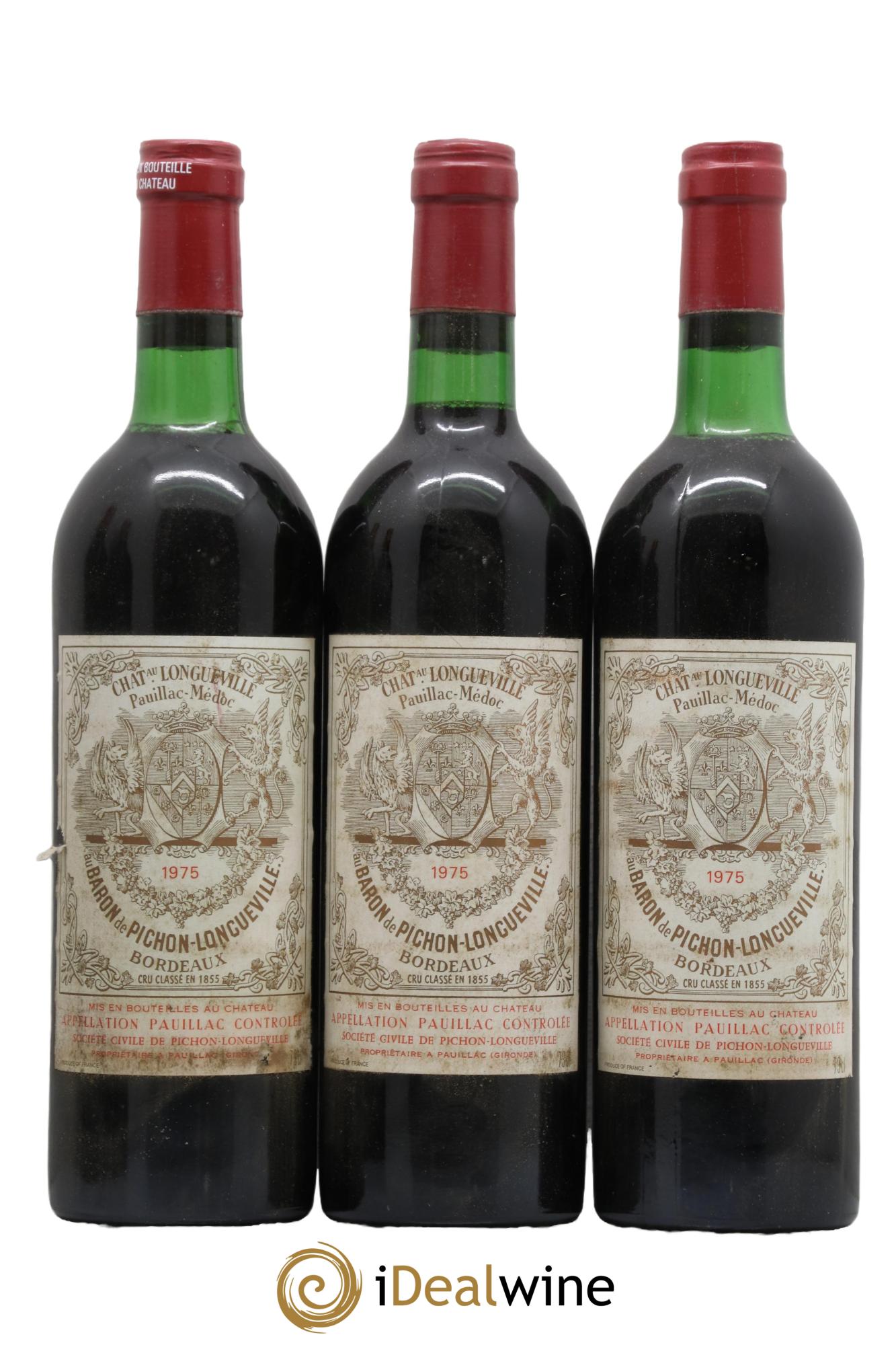 Pichon Longueville Baron 2ème Grand Cru Classé 1975 - Lot of 3 bottles - 0