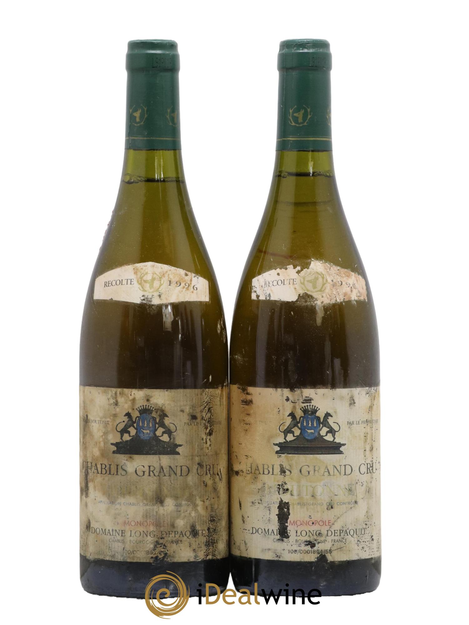 Chablis Grand Cru Moutonne Long Depaquit - Albert Bichot (Domaine) 1996 - Lot de 2 bouteilles - 0