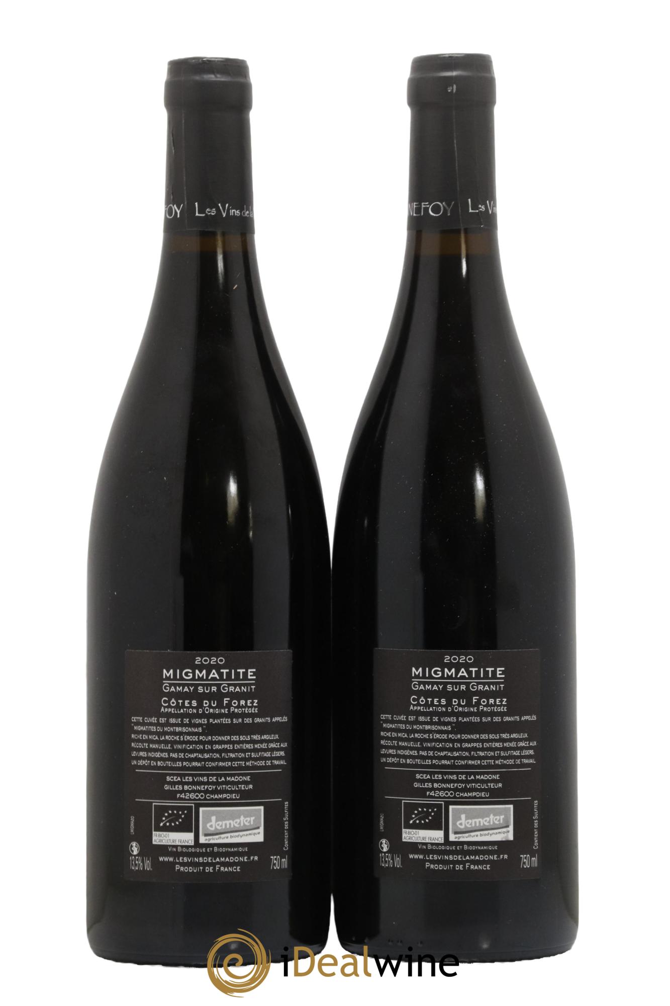 Vin de France Cotes du Forez Les Vins de la Madone Migmatite Domaine Gilles Bonnefoy 2020 - Lot de 2 bouteilles - 1