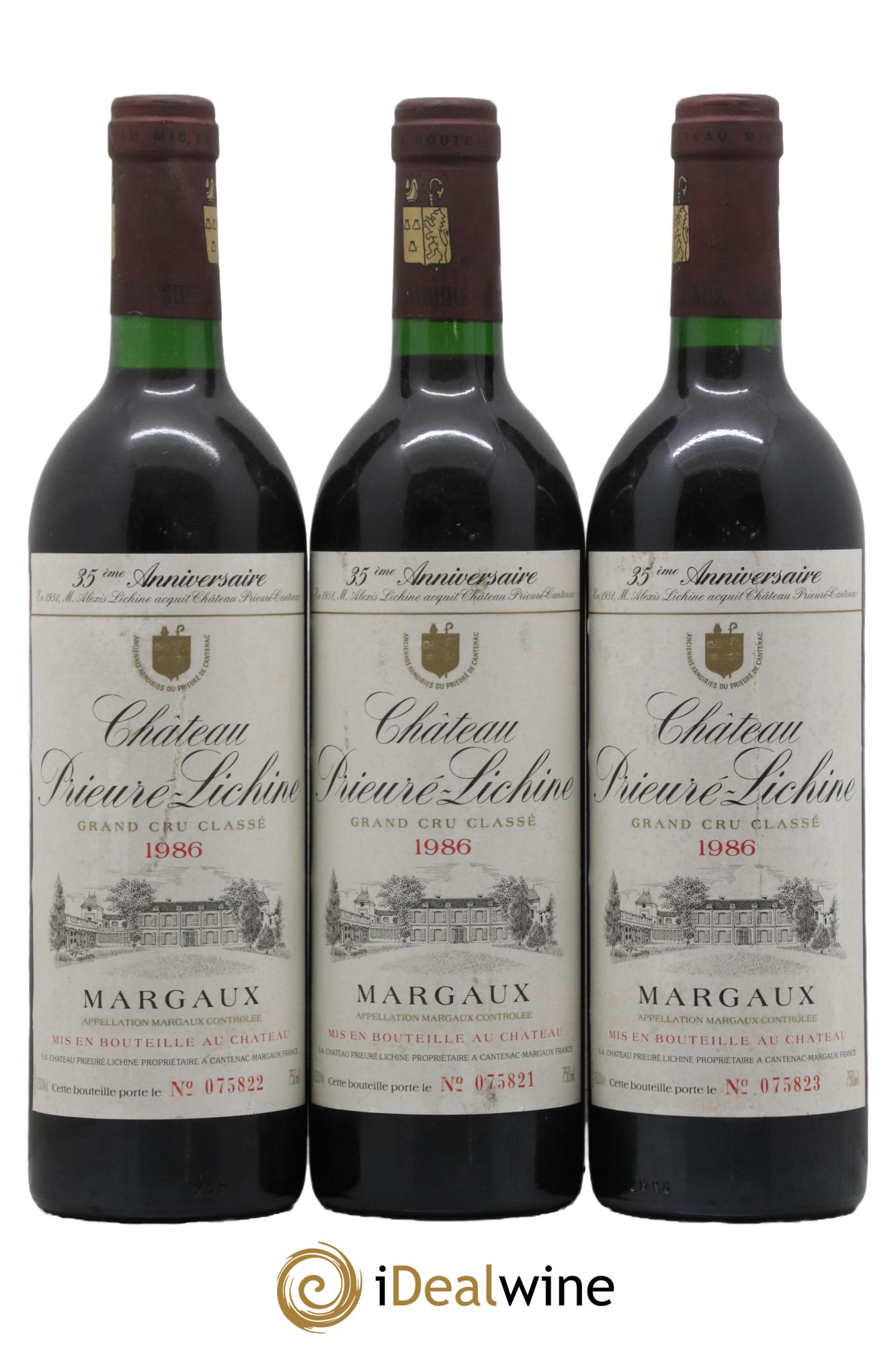Château Prieuré Lichine 4ème Grand Cru Classé 1986 - Lot de 3 bouteilles - 0