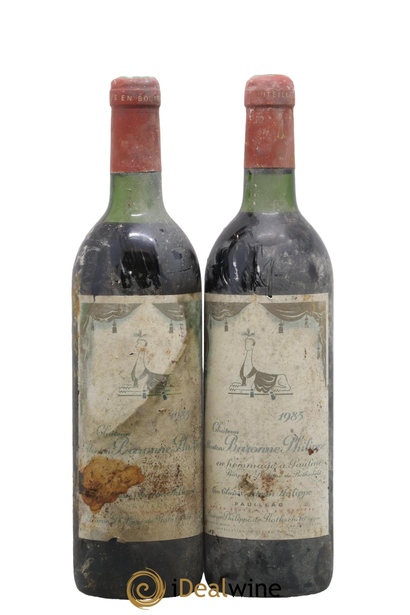 Château d' Armailhac - Mouton Baron(ne) Philippe 5ème Grand Cru Classé 1983 - Lot de 2 bouteilles - 0