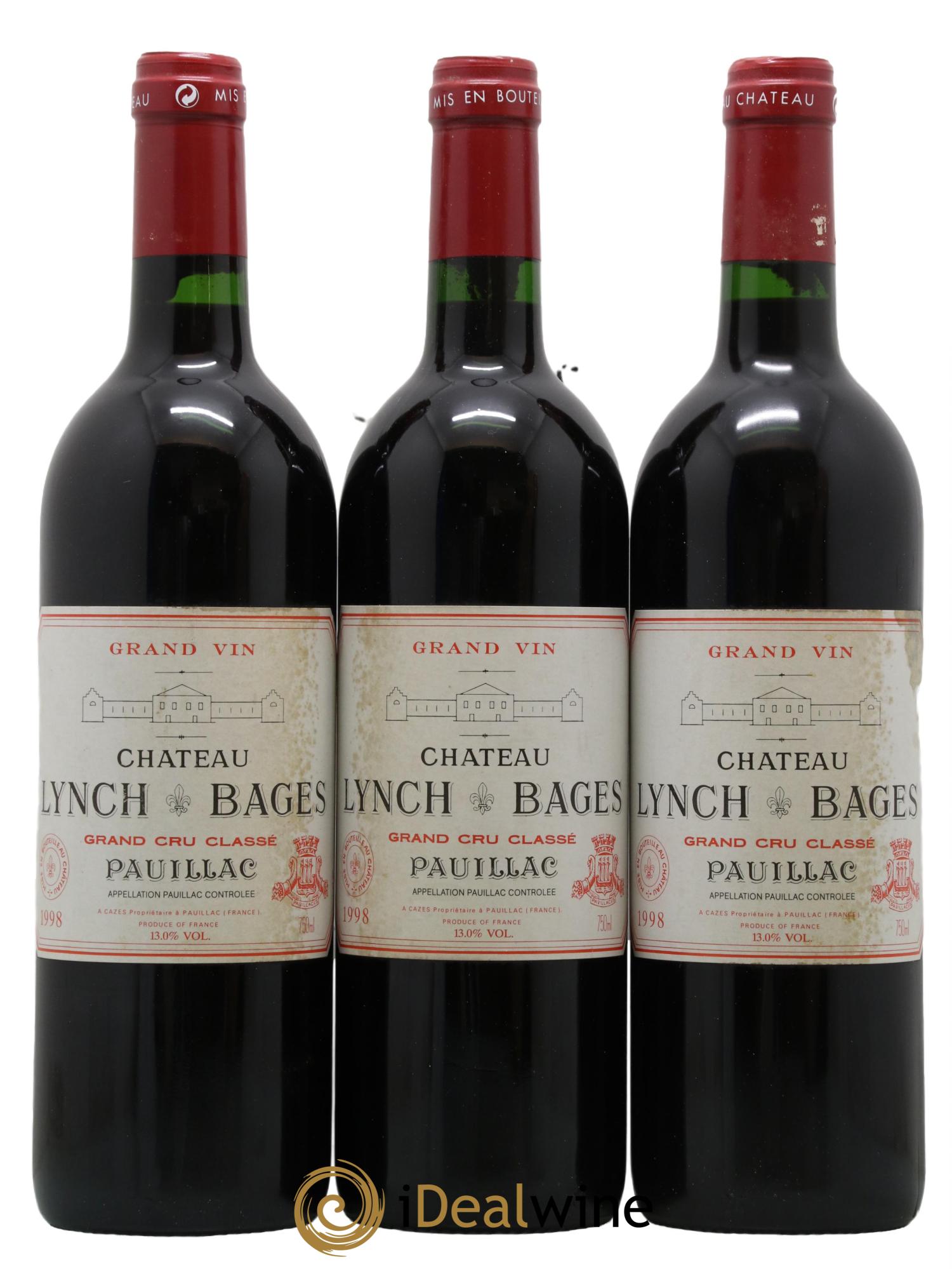 Château Lynch Bages 5ème Grand Cru Classé 1998 - Lot de 3 bouteilles - 0