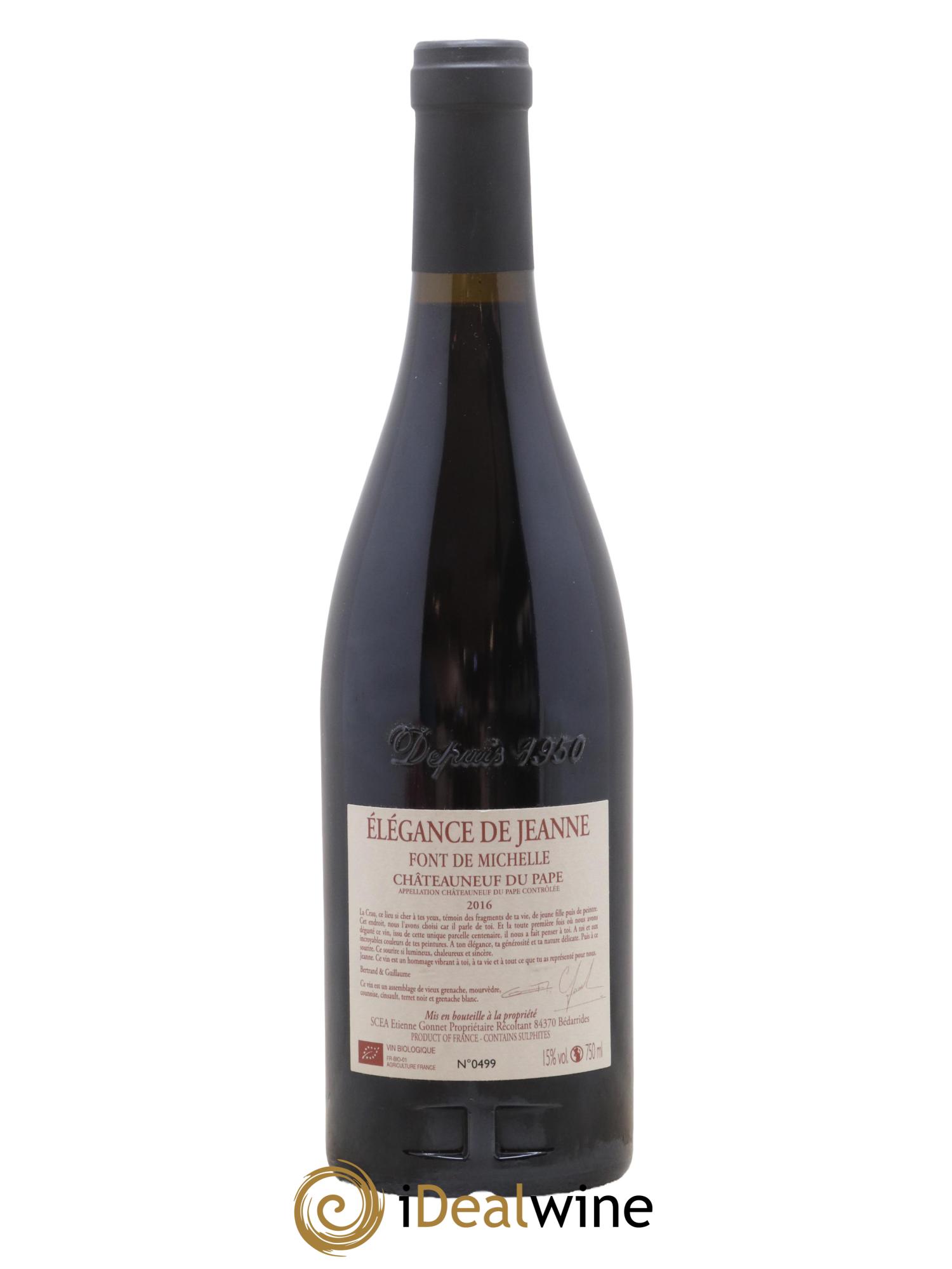 Châteauneuf-du-Pape Elegance De Jeanne Domaine Font De Michelle 2016 - Lot de 1 bouteille - 1