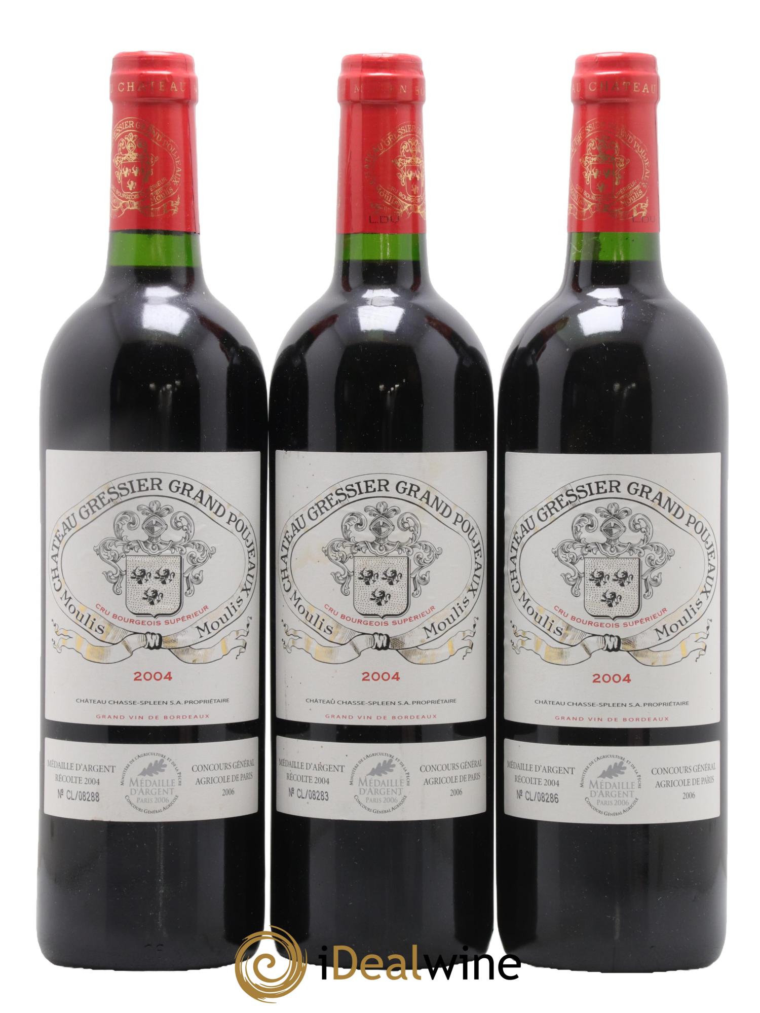 Château Gressier Grand Poujeaux Cru Bourgeois 2004 - Lot de 3 bouteilles - 0