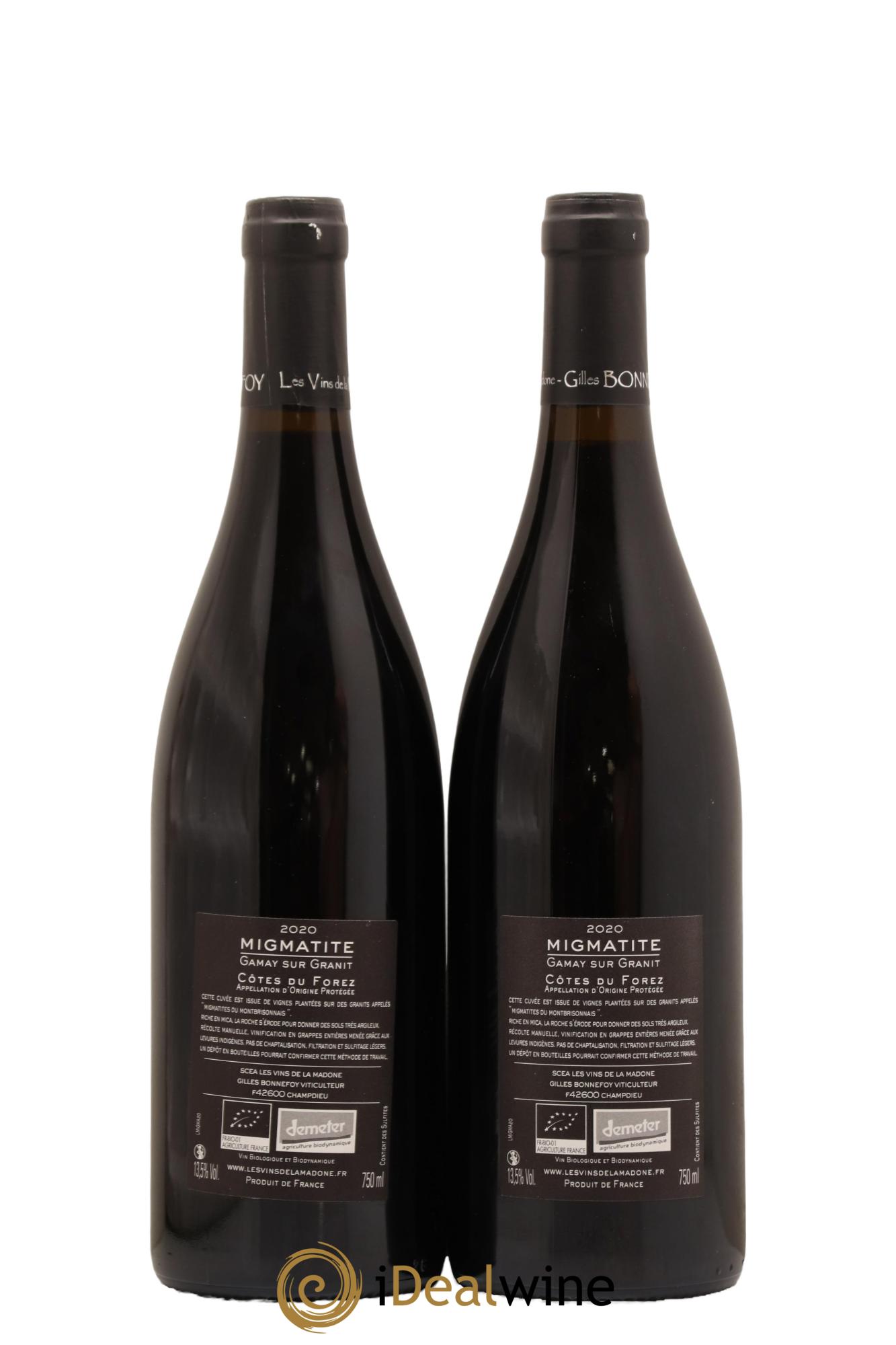 Vin de France Cotes du Forez Les Vins de la Madone Migmatite Domaine Gilles Bonnefoy 2020 - Lot de 2 bouteilles - 1