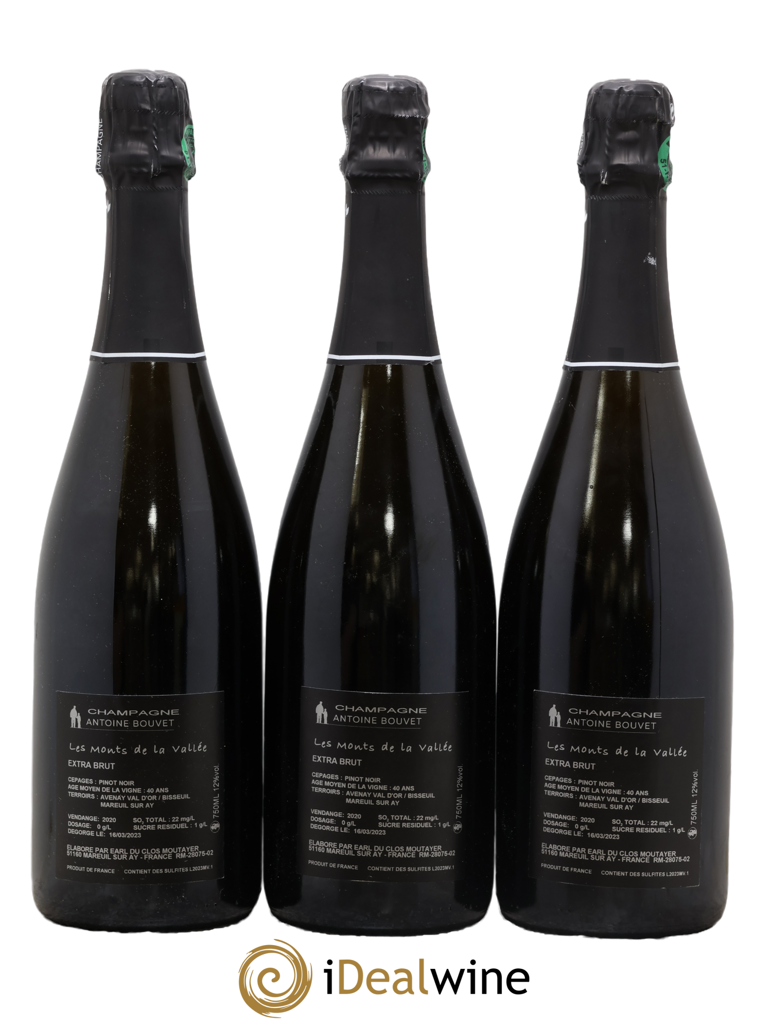 Les Monts de la Vallée Blanc de Noirs Brut Antoine Bouvet 2020 - Posten von 3 Flaschen - 1
