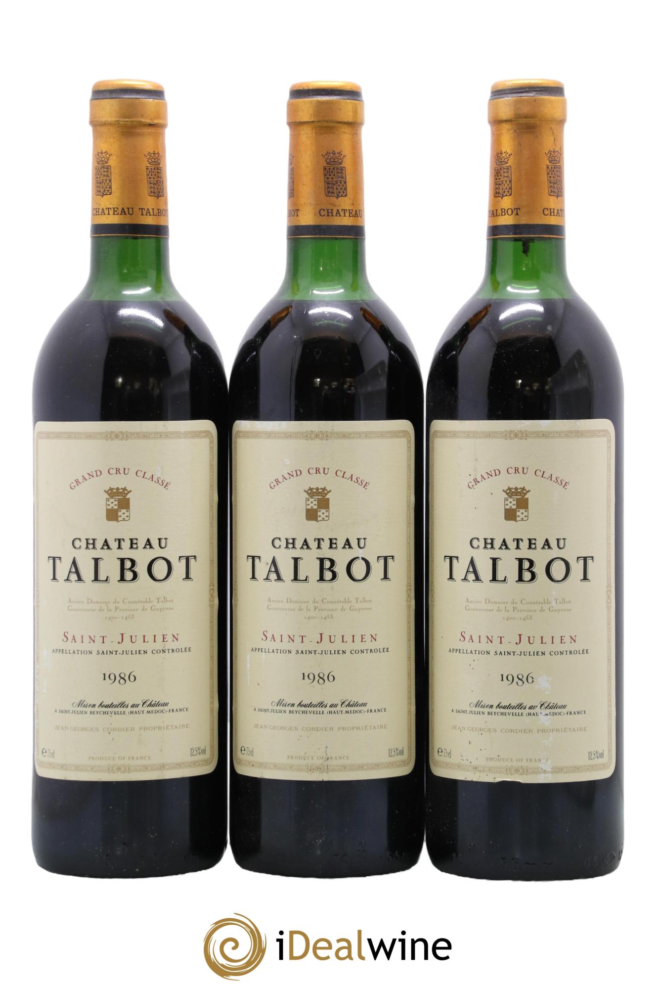 Château Talbot 4ème Grand Cru Classé 1986 - Lot de 3 bouteilles - 0