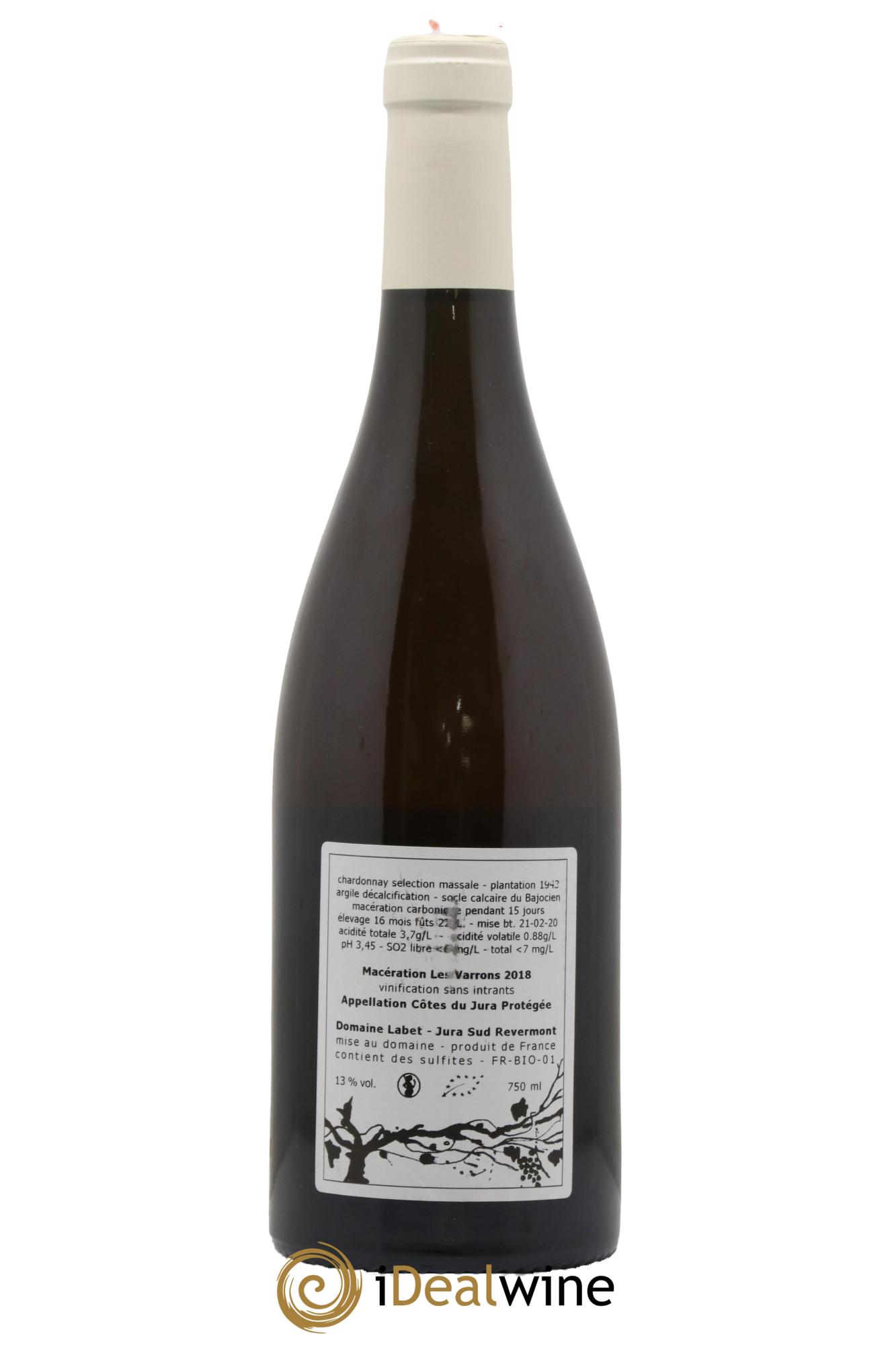 Côtes du Jura Chardonnay Les Varrons Macération Romain - Julien - Charline Labet 2018 - Lot de 1 bouteille - 1