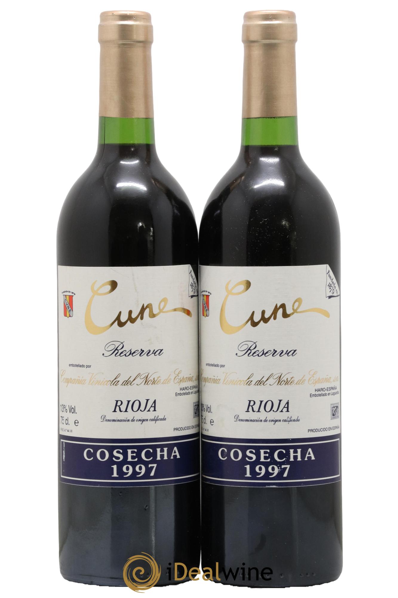 Rioja DOCA Cune Reserva Compañia Vinicola Del Norte España 1997 - Lot de 2 bouteilles - 0