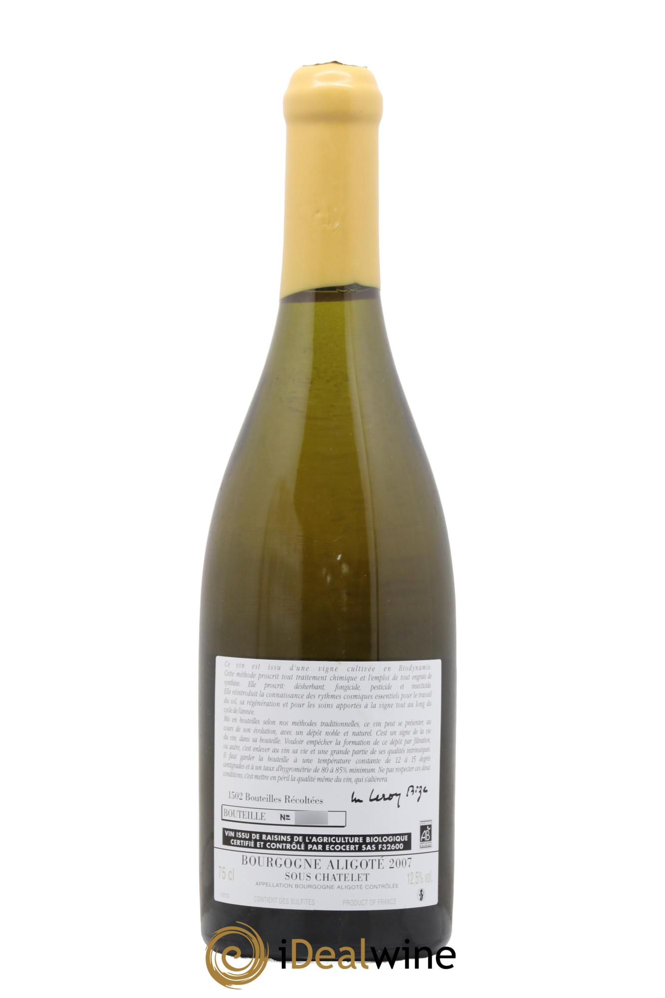 Bourgogne Aligoté Sous Chatelet d'Auvenay (Domaine) 2007 - Lotto di 1 bottiglia - 1