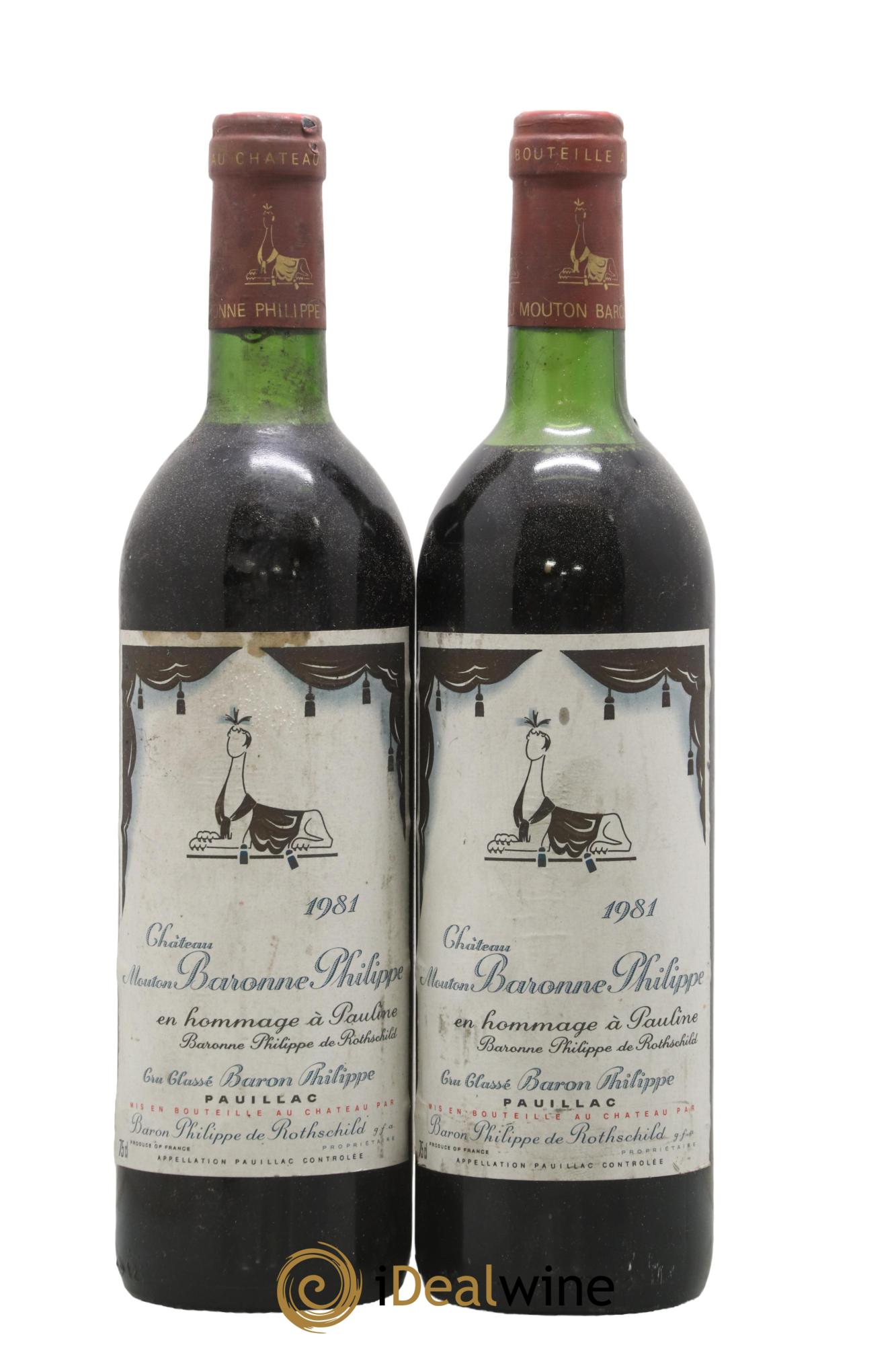 Château d' Armailhac - Mouton Baron(ne) Philippe 5ème Grand Cru Classé 1981 - Lot de 2 bouteilles - 0