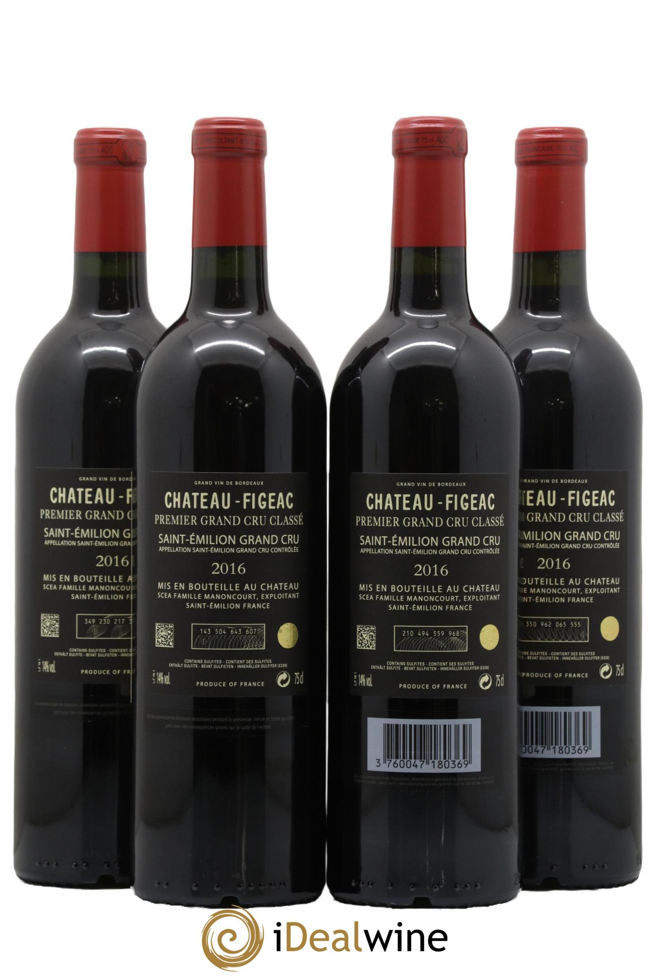 Château Figeac 1er Grand Cru Classé A 2016 - Lot de 4 bouteilles - 1