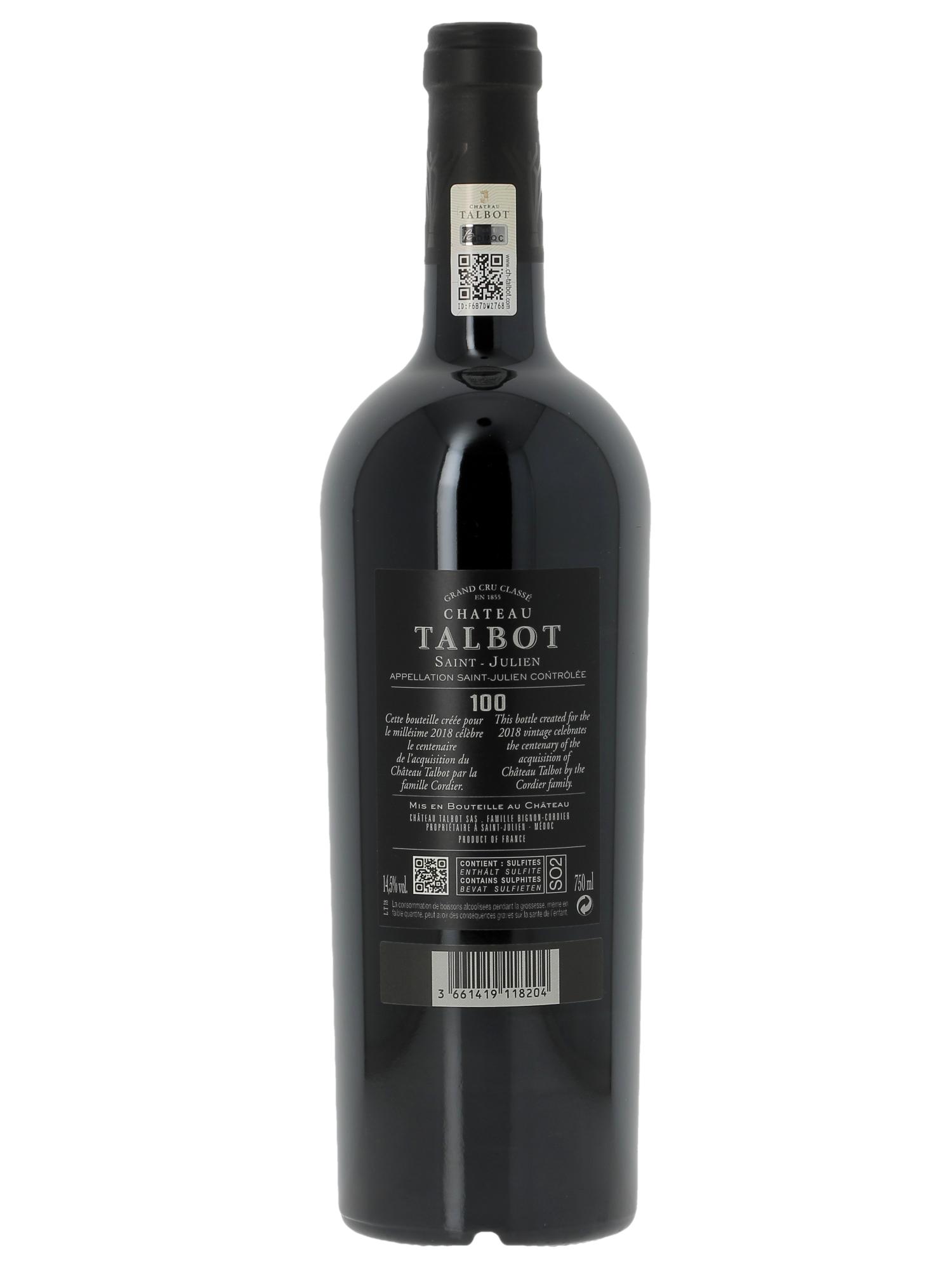 Château Talbot 4ème Grand Cru Classé 2018 - Lot de 1 bouteille - 1