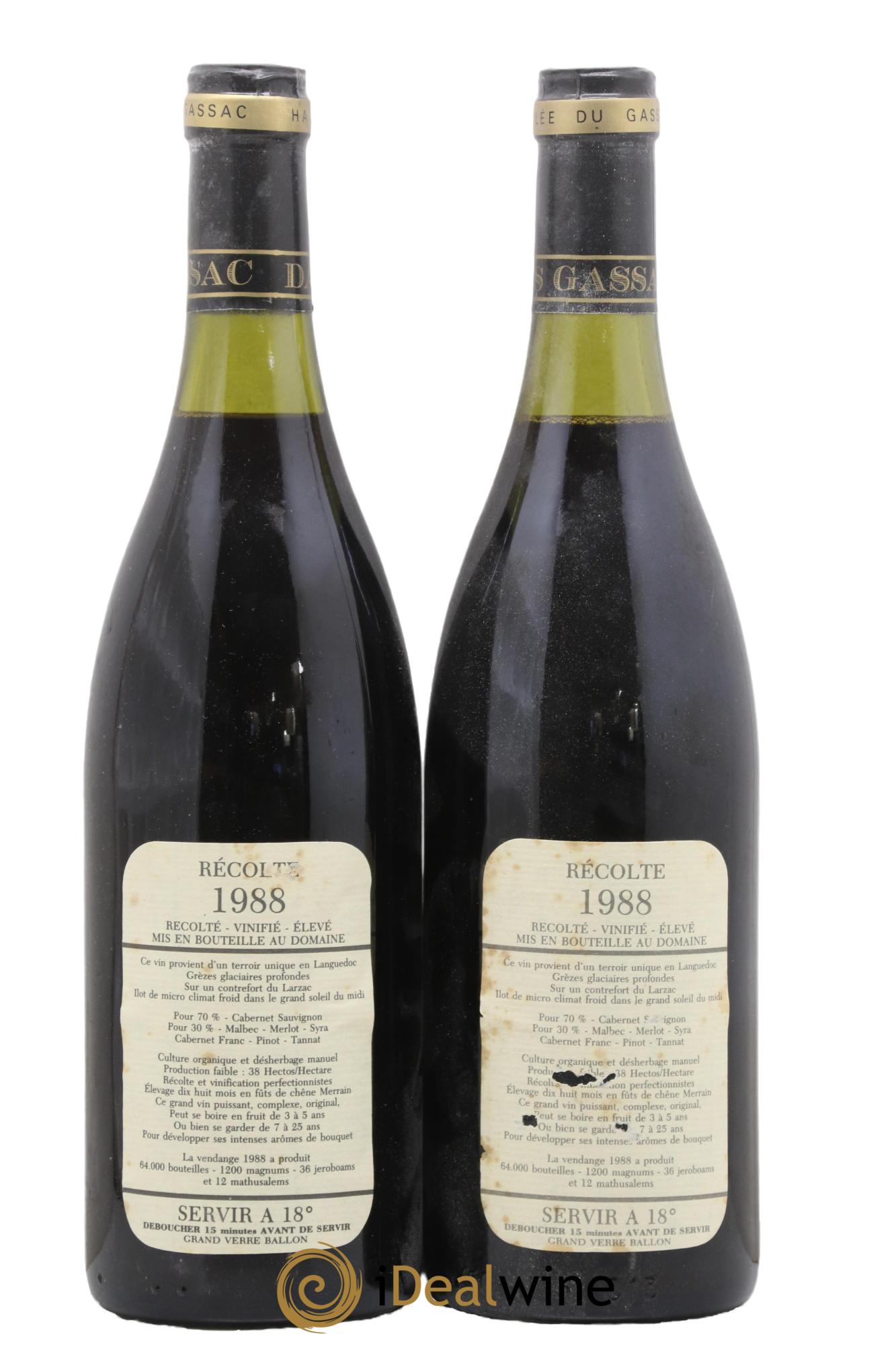 Saint-Guilhem-le-Désert - Cité d'Aniane Mas Daumas Gassac Famille Guibert de La Vaissière 1988 - Lot de 2 bouteilles - 1