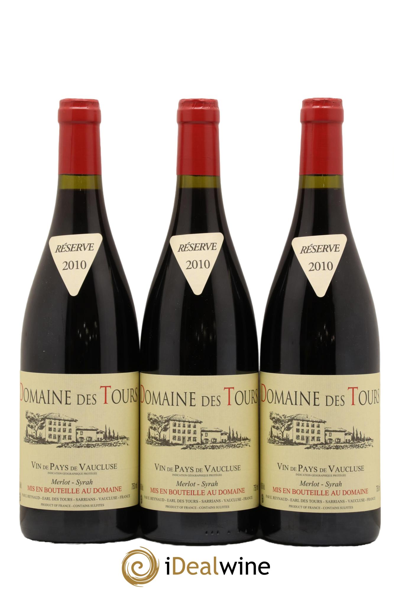 Vaucluse Domaine des Tours Merlot-Syrah Emmanuel Reynaud 2010 - Lot de 3 bouteilles - 0