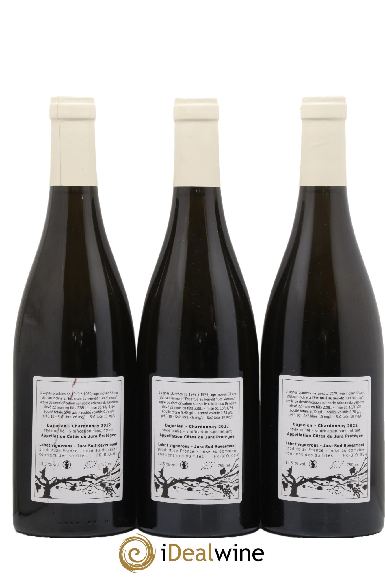 Côtes du Jura Chardonnay Bajocien Romain - Julien  - Charline Labet 2022 - Lotto di 3 bottiglie - 1