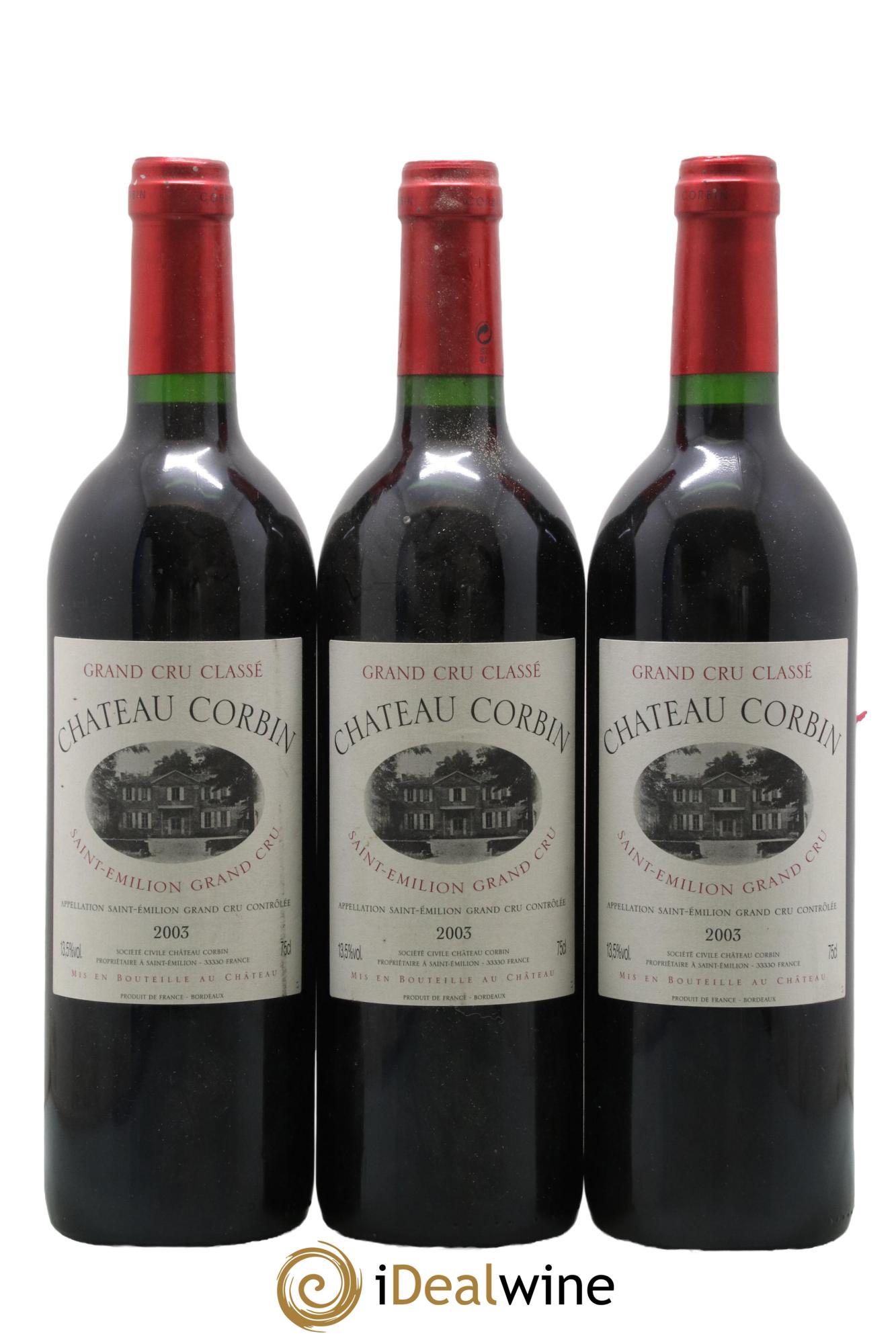 Château Corbin Grand Cru Classé 2003 - Lot de 3 bouteilles - 0