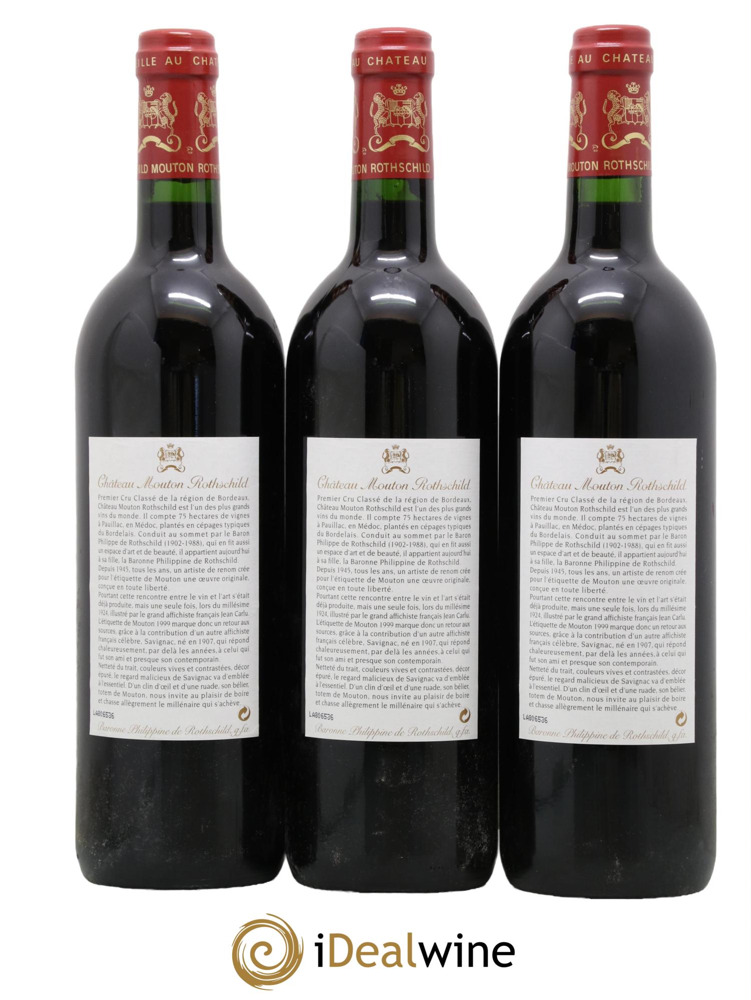 Château Mouton Rothschild 1er Grand Cru Classé 1999 - Lot de 3 bouteilles - 1
