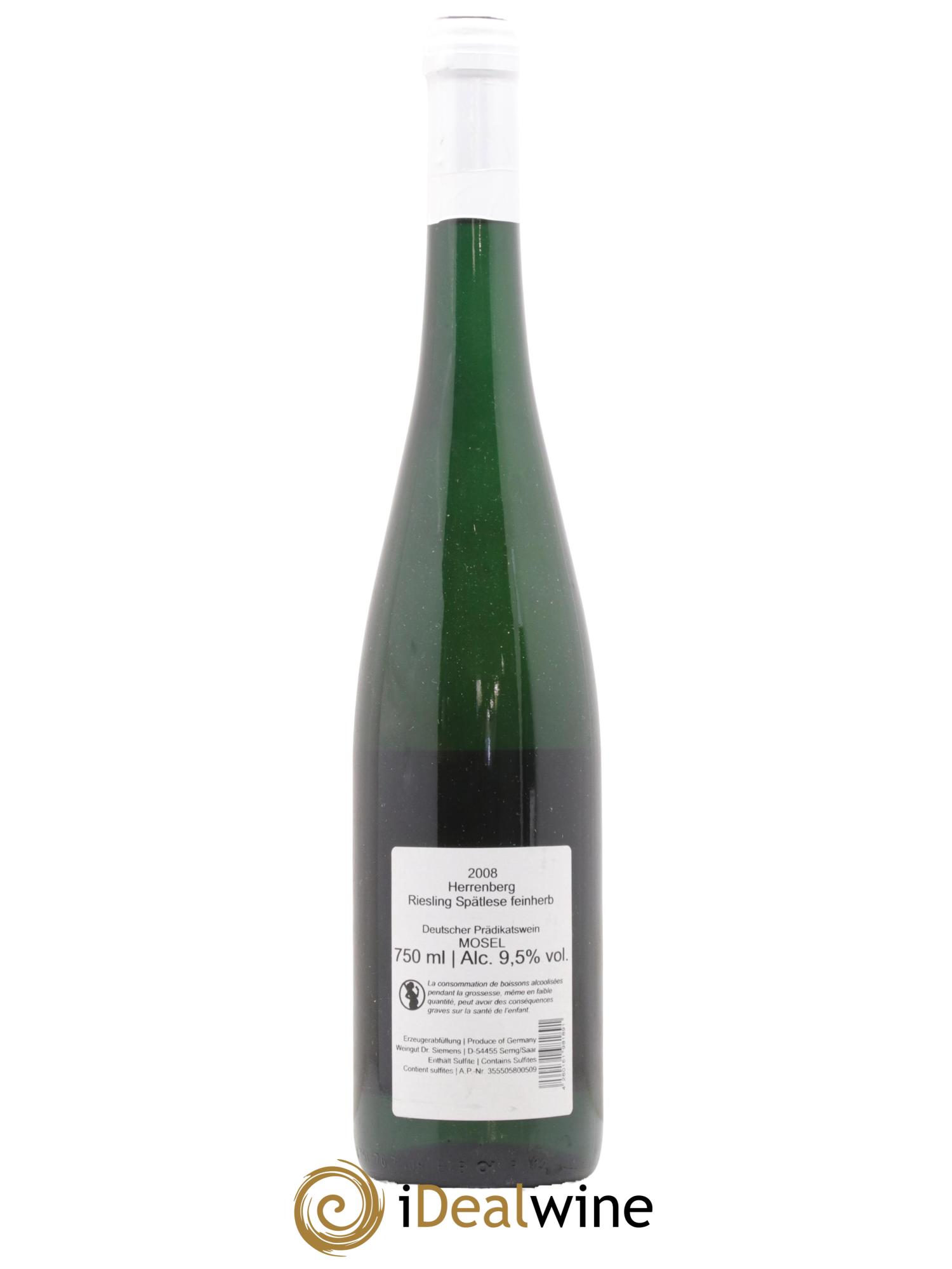 Allemagne Mosel-Saar Riesling Spatlese Feinherb Herrenberg Dr Siemens 2008 - Lot de 1 bouteille - 1