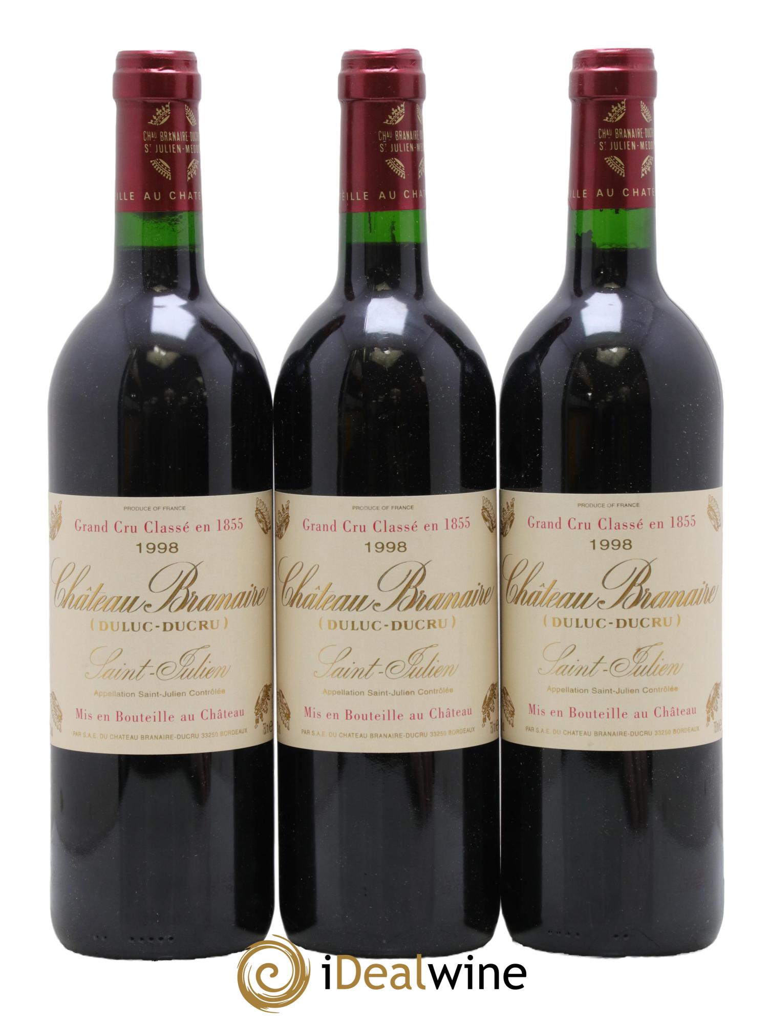 Château Branaire Ducru 4ème Grand Cru Classé 1998 - Lotto di 3 bottiglie - 0