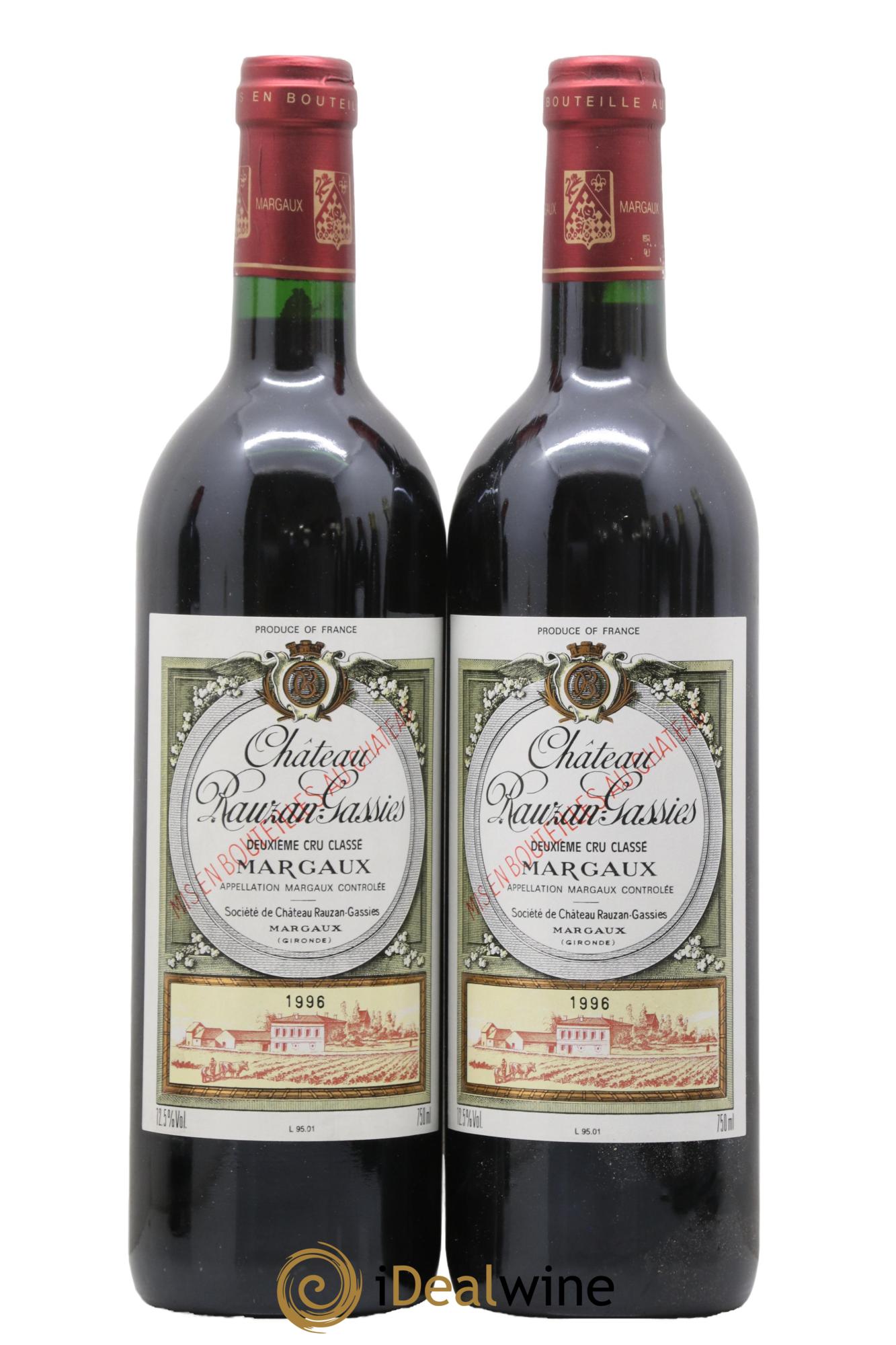 Château Rauzan-Gassies 2ème Grand Cru Classé 1996 - Lot de 2 bouteilles - 0